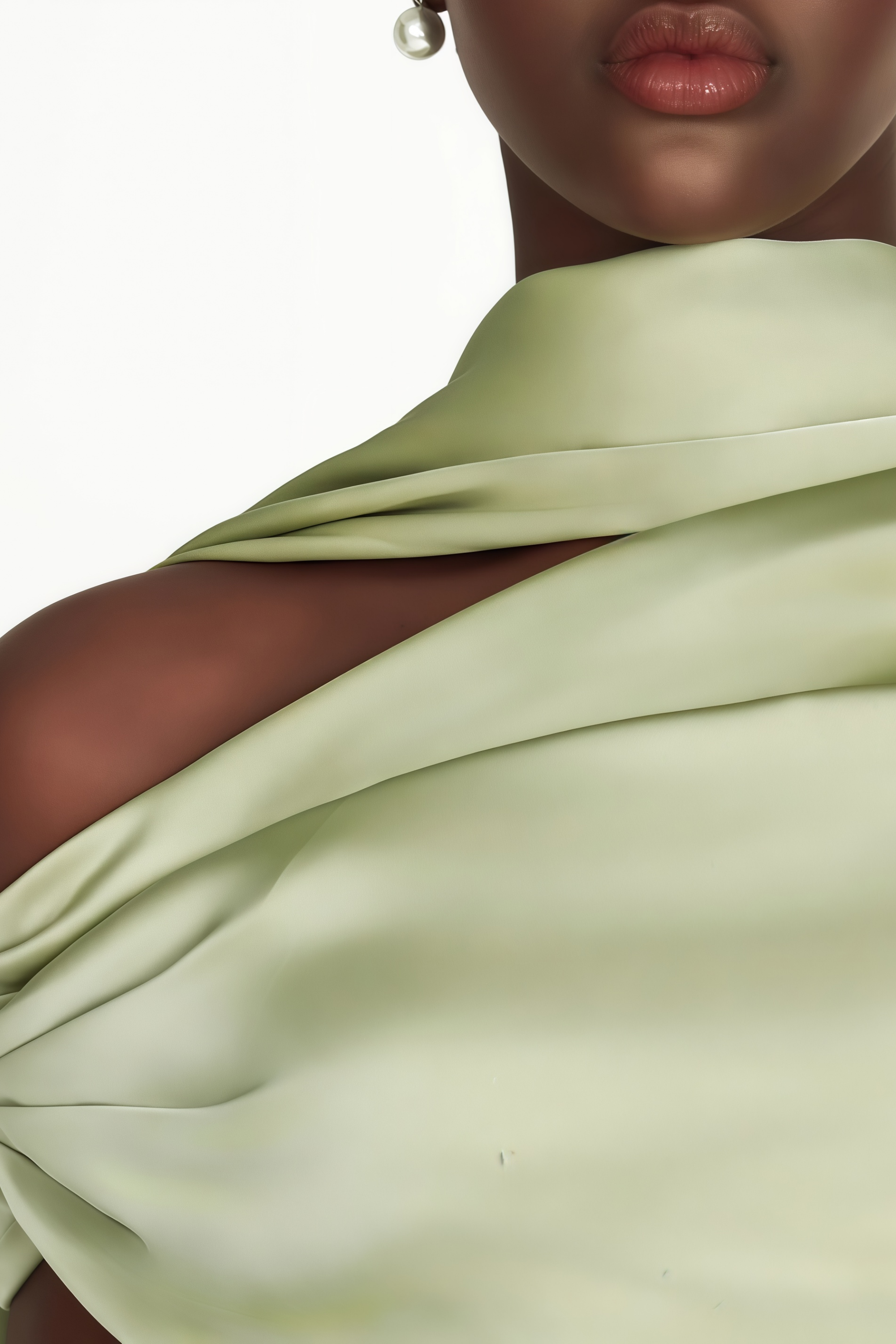 Green One Shoulder Satin Maxi Dress