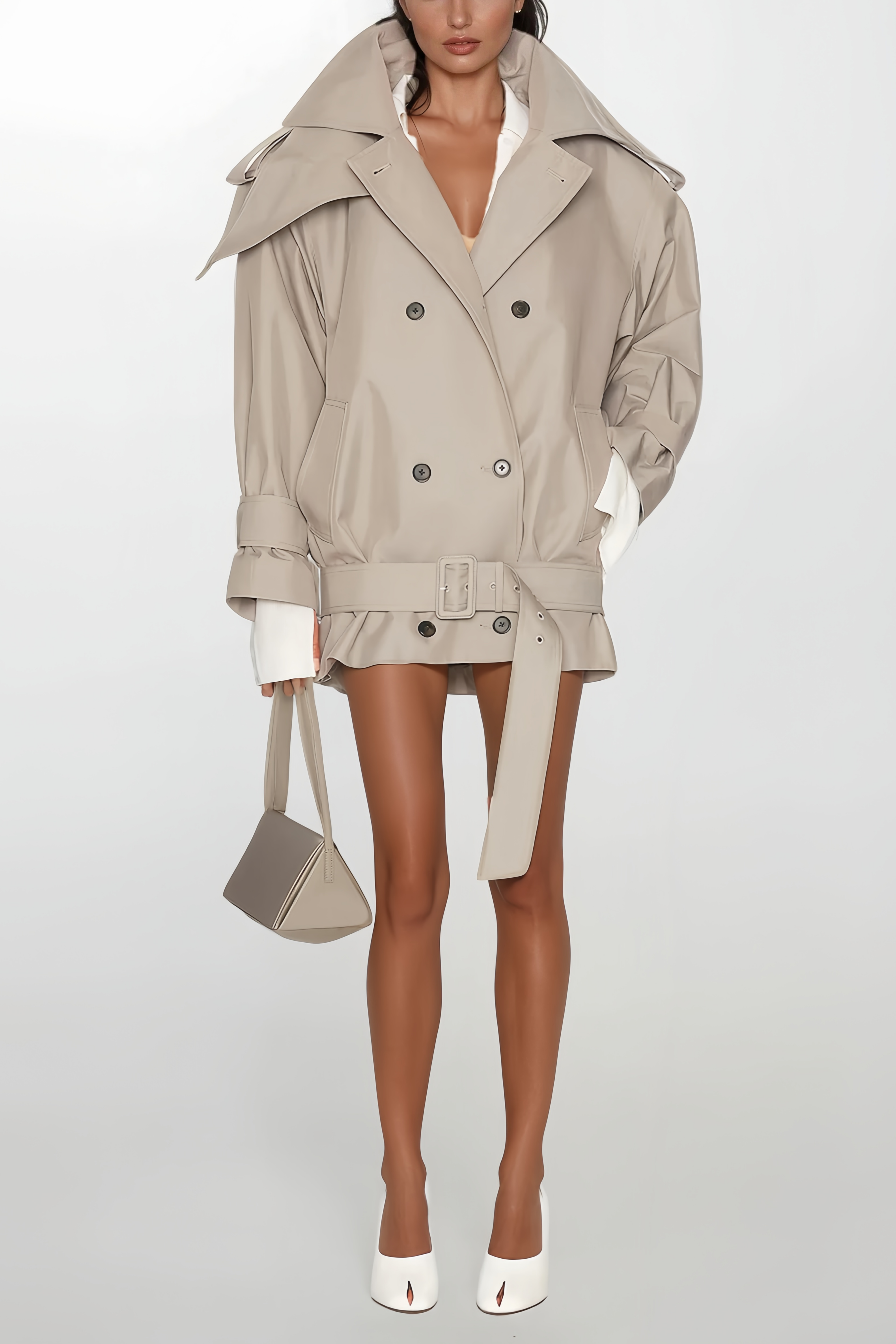 Mavis Grey Double-Breasted Belted Trench Coat (Final Sale)