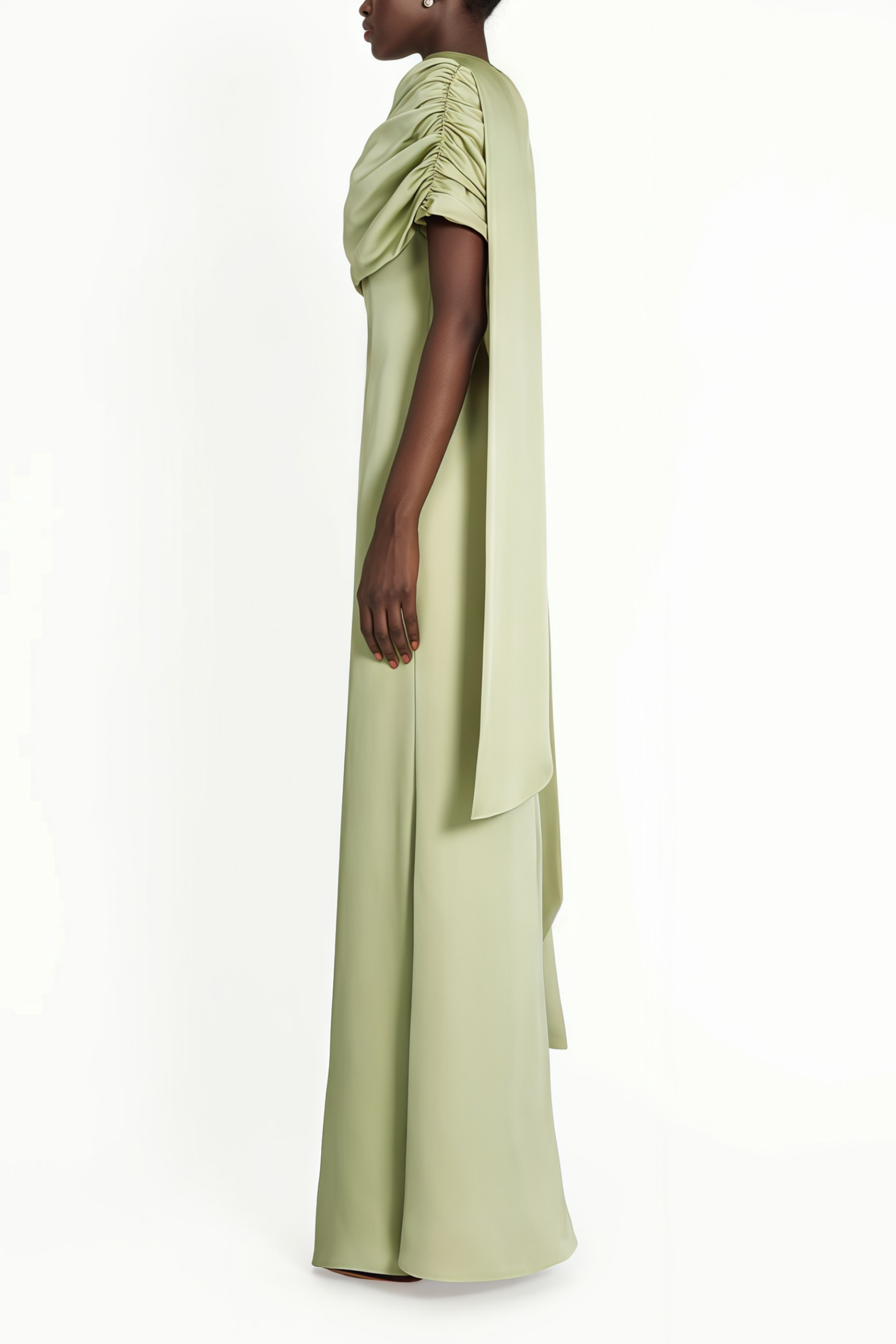 Green One Shoulder Satin Maxi Dress