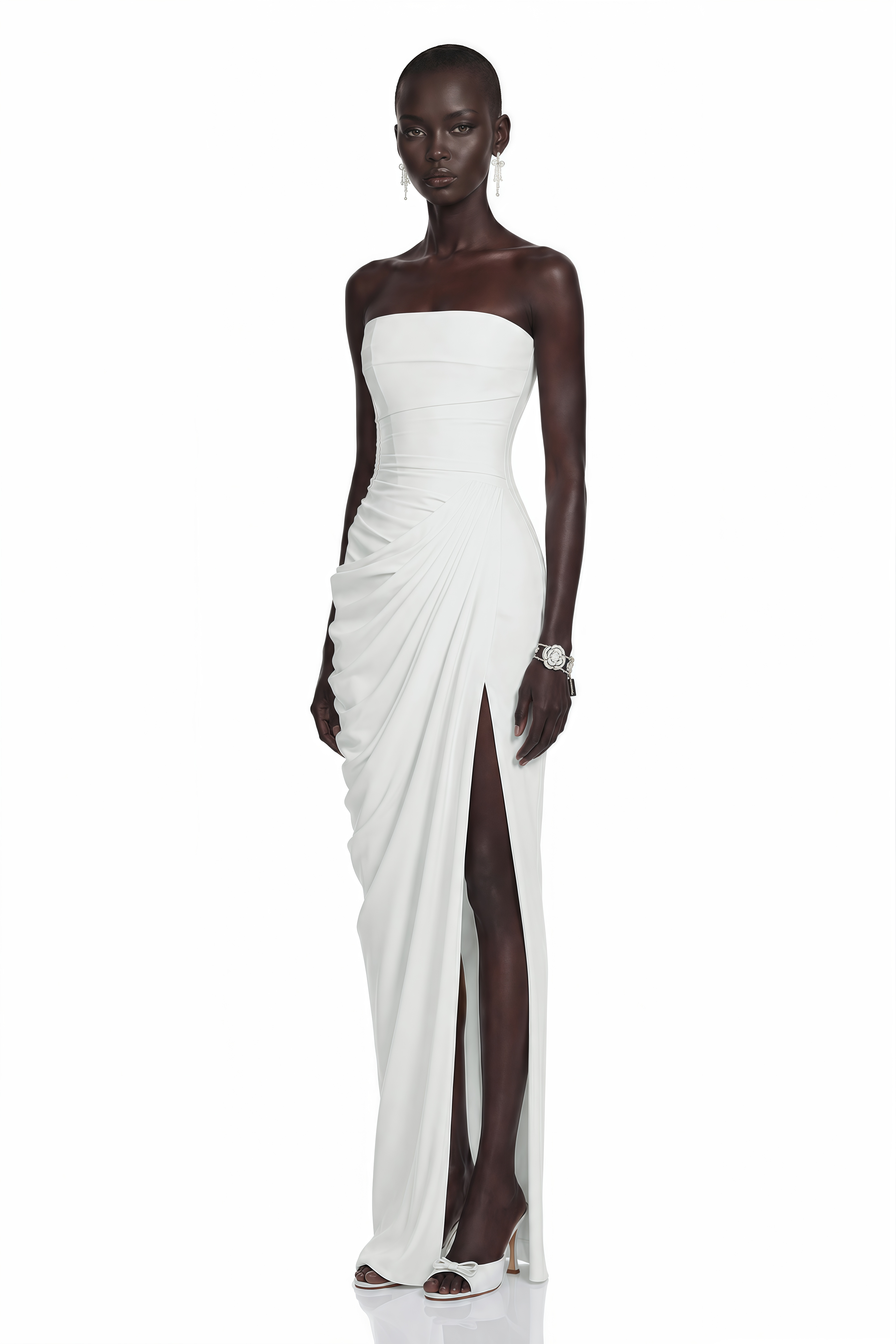 Safiya White Ruched Maxi Dress with Cross Front