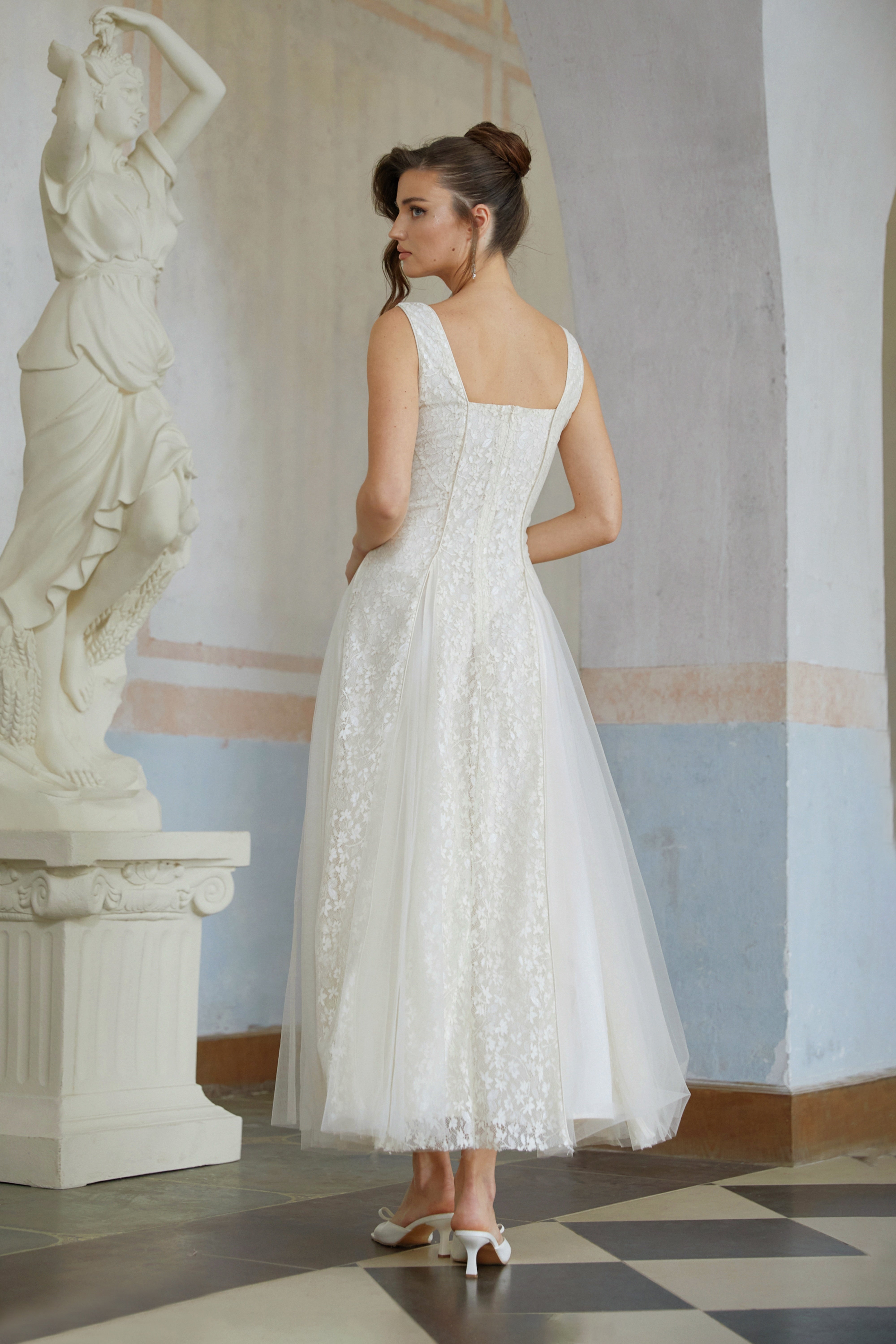 Fiadh Neutral Tulle Panel Lace Maxi Dress (Final Sale)
