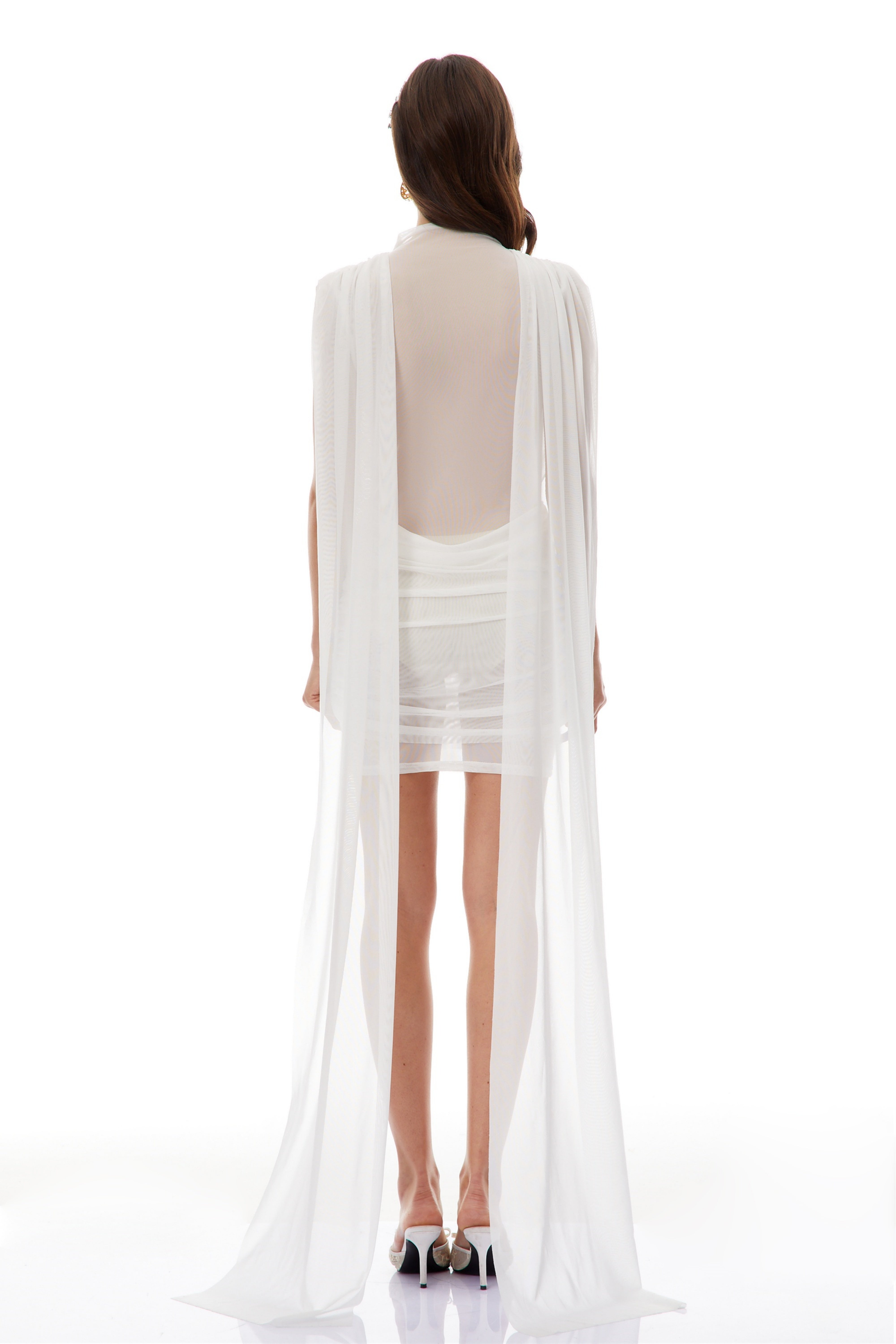 Madeline White Ribbon Sheer Mini Dress