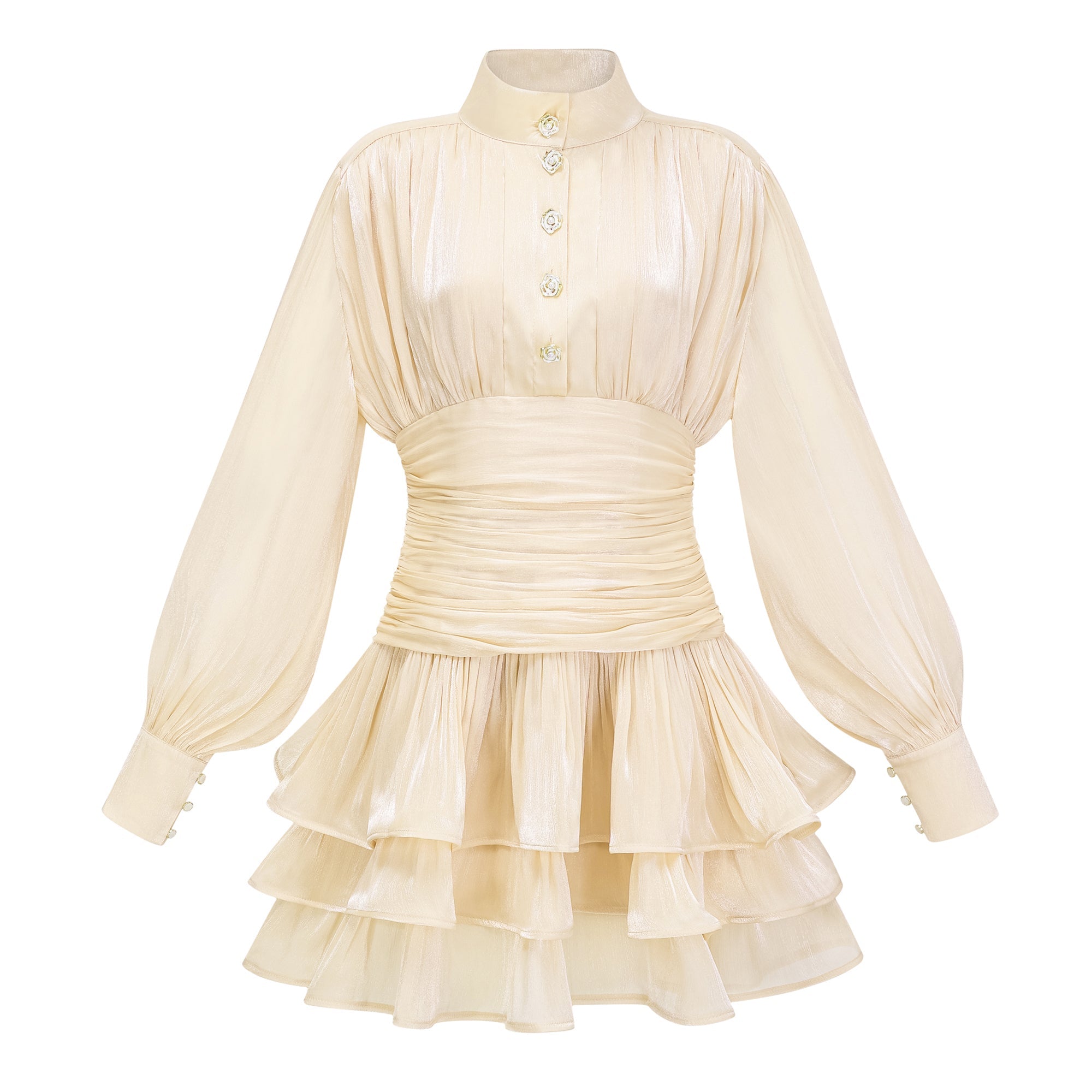 High-Neck Ruffled Detail Mini Dress