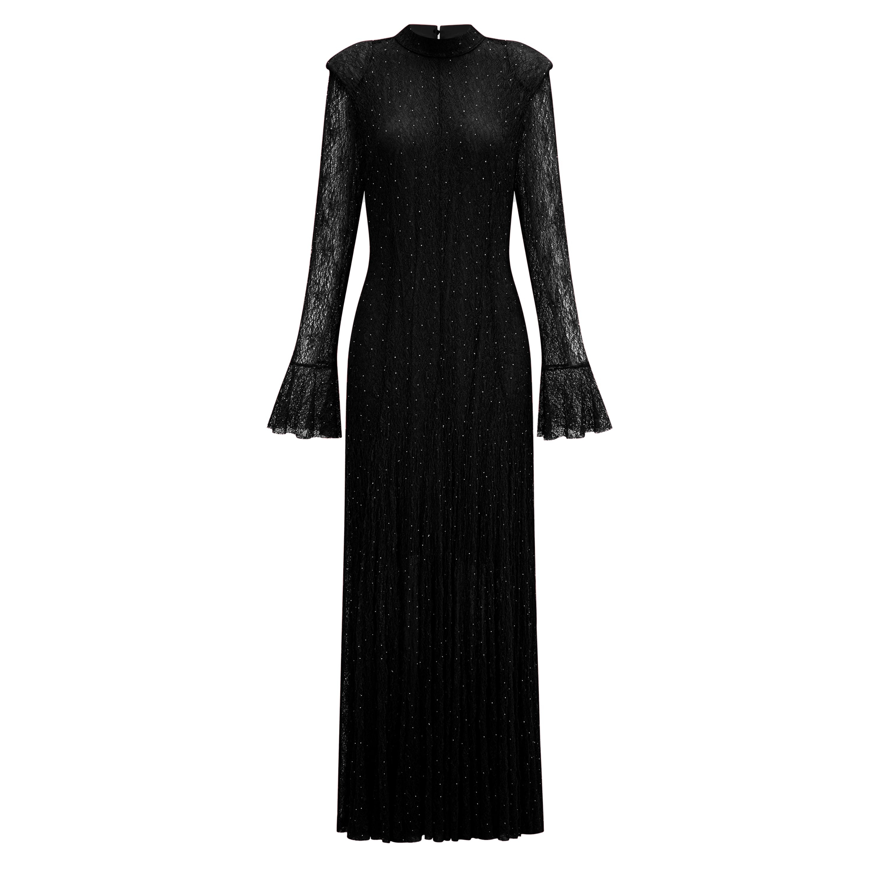 Justyna Black Rhinestone Guipure Lace Maxi Dress (Final Sale)