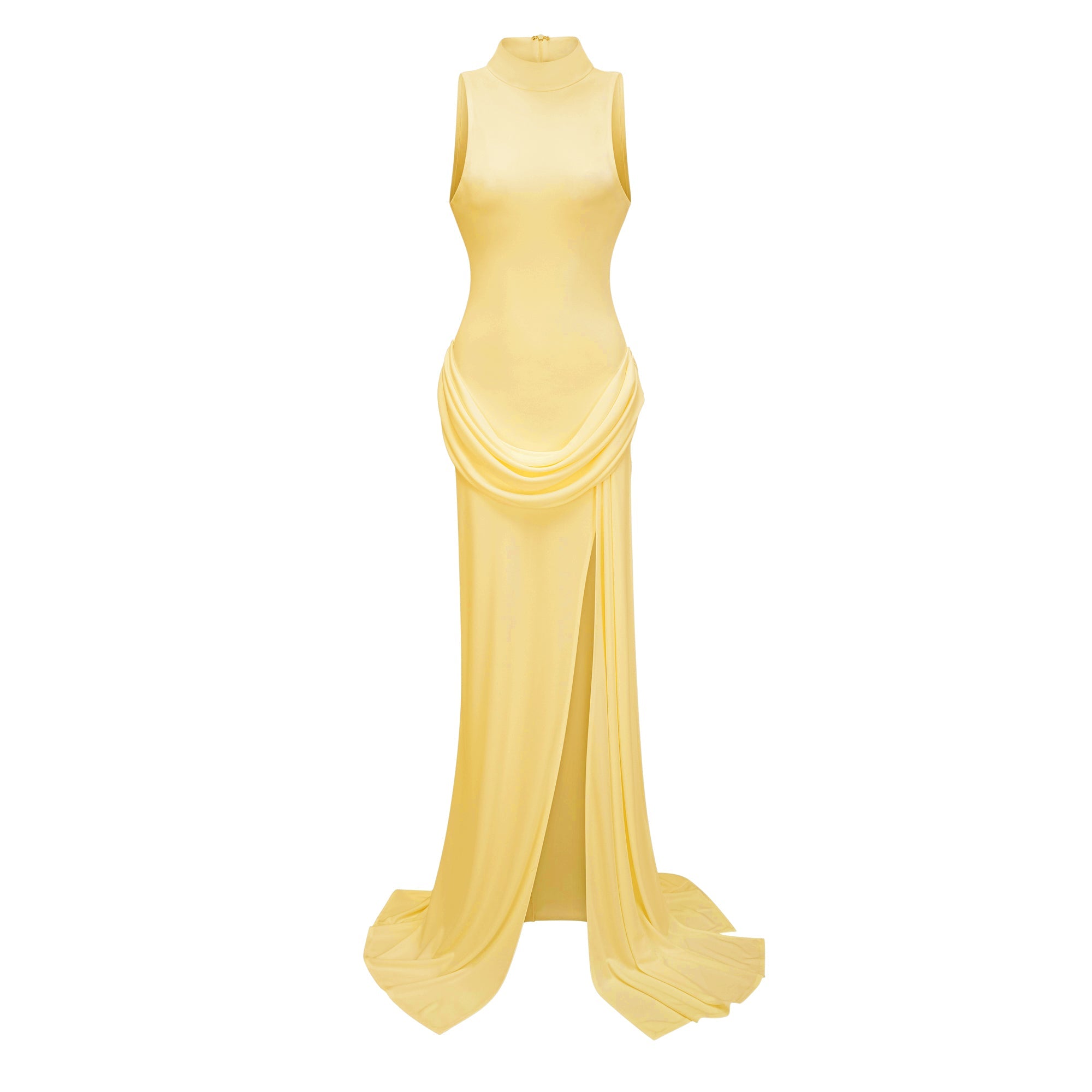 Mystérieuse Yellow Turtleneck Draped Maxi Dress (Final Sale)