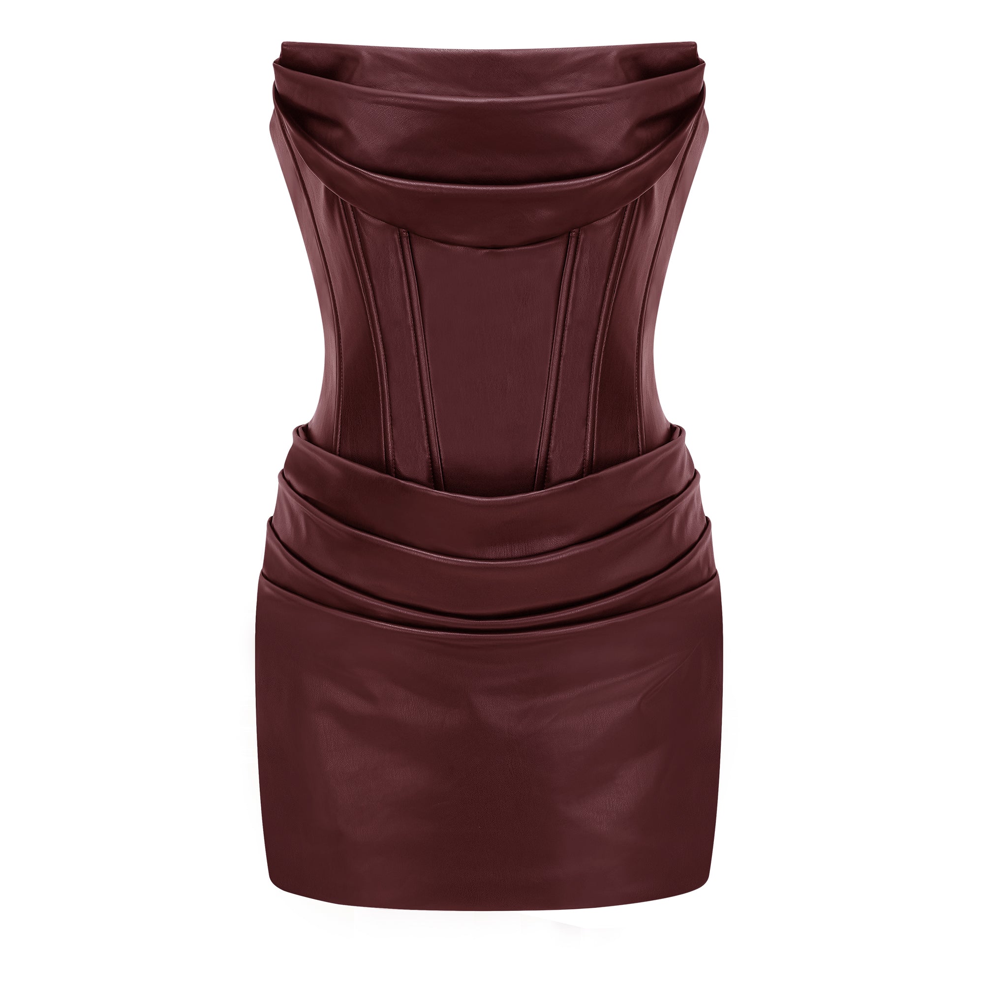 Agnes Brown Ruched Leather Bodycon Mini Dress (Final Sale-US Only)