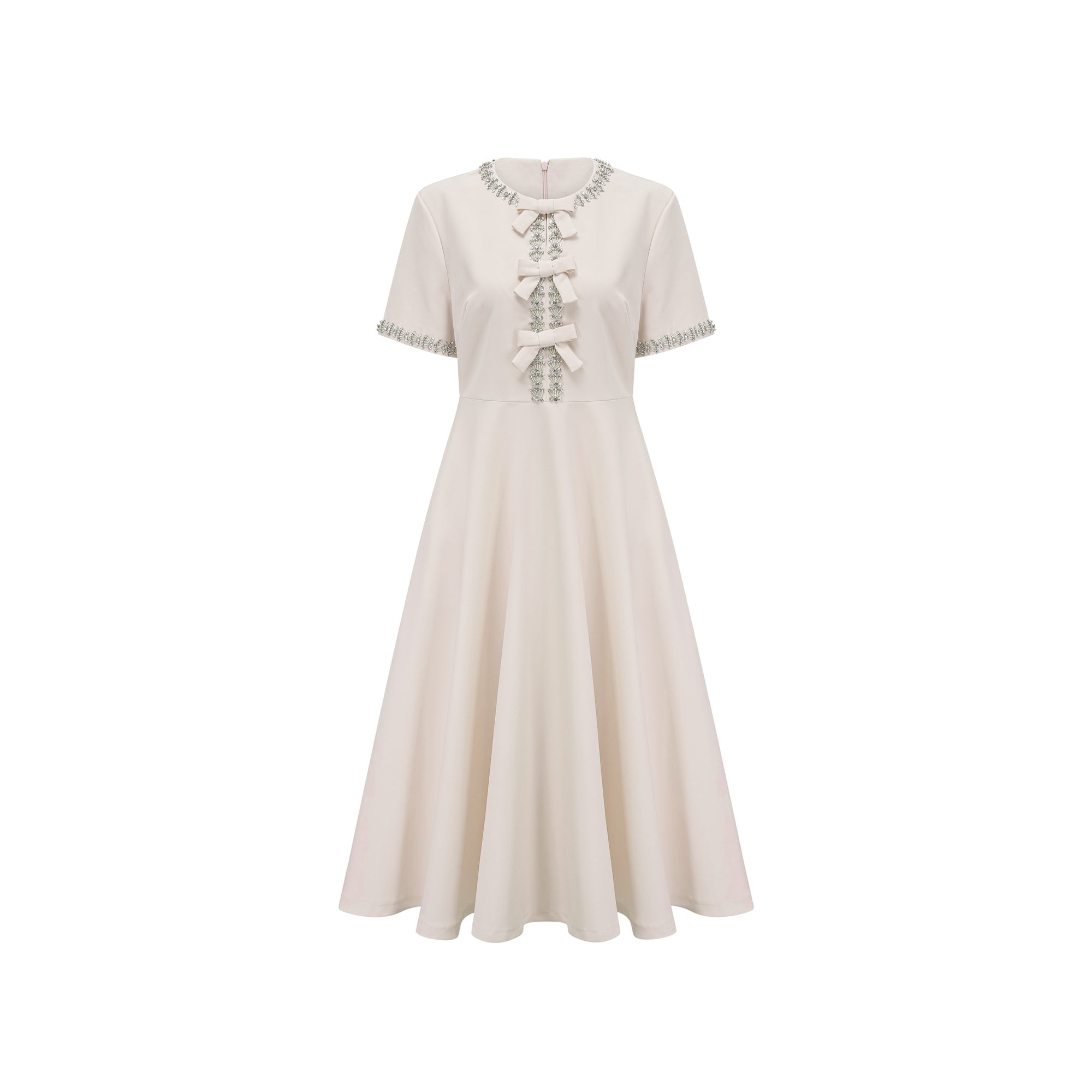 Cassiopeia crystal-accented bow midi dress in White (Final Sale)