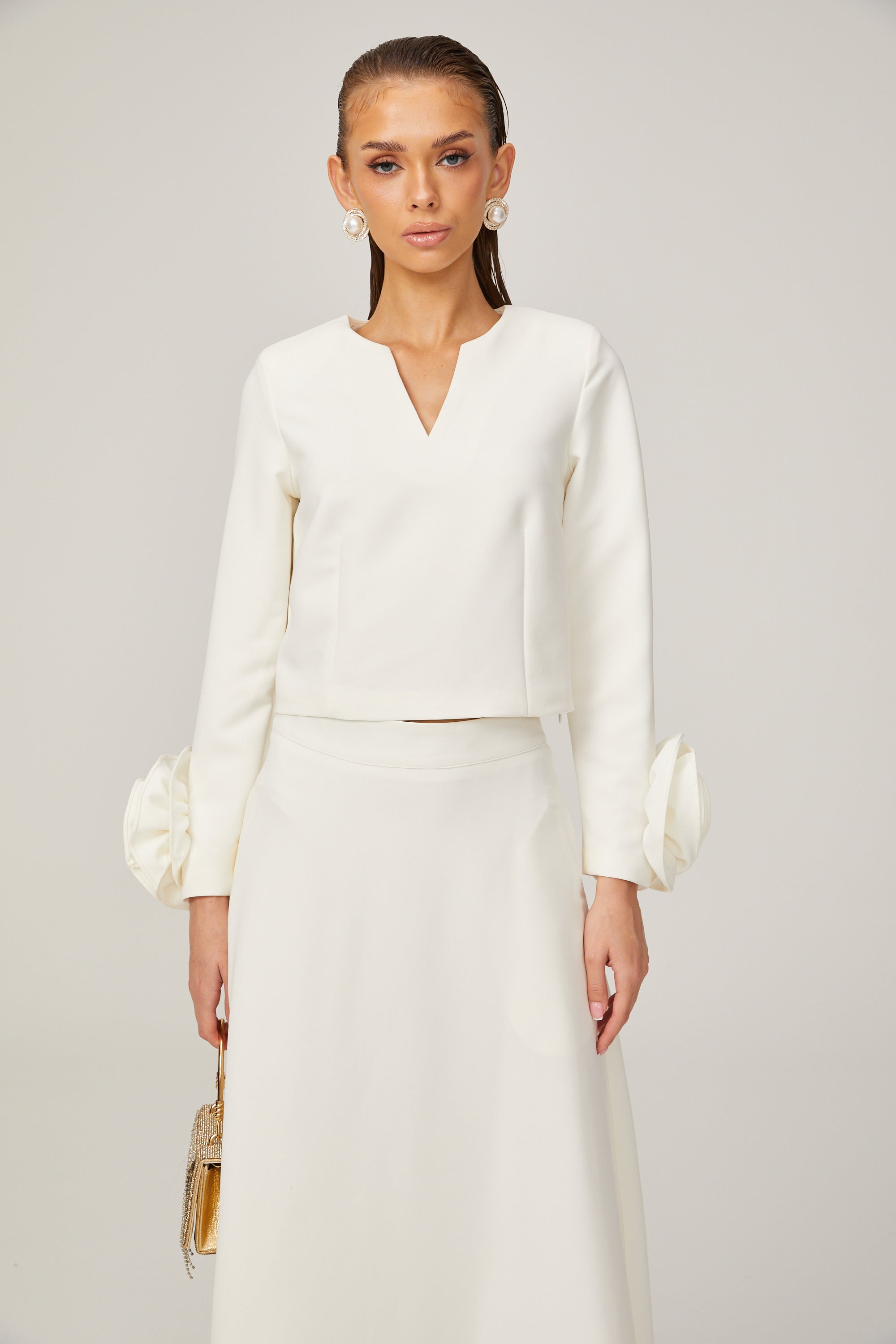 Hilaire white 3d-petal top & skirt matching set (Final Sale)