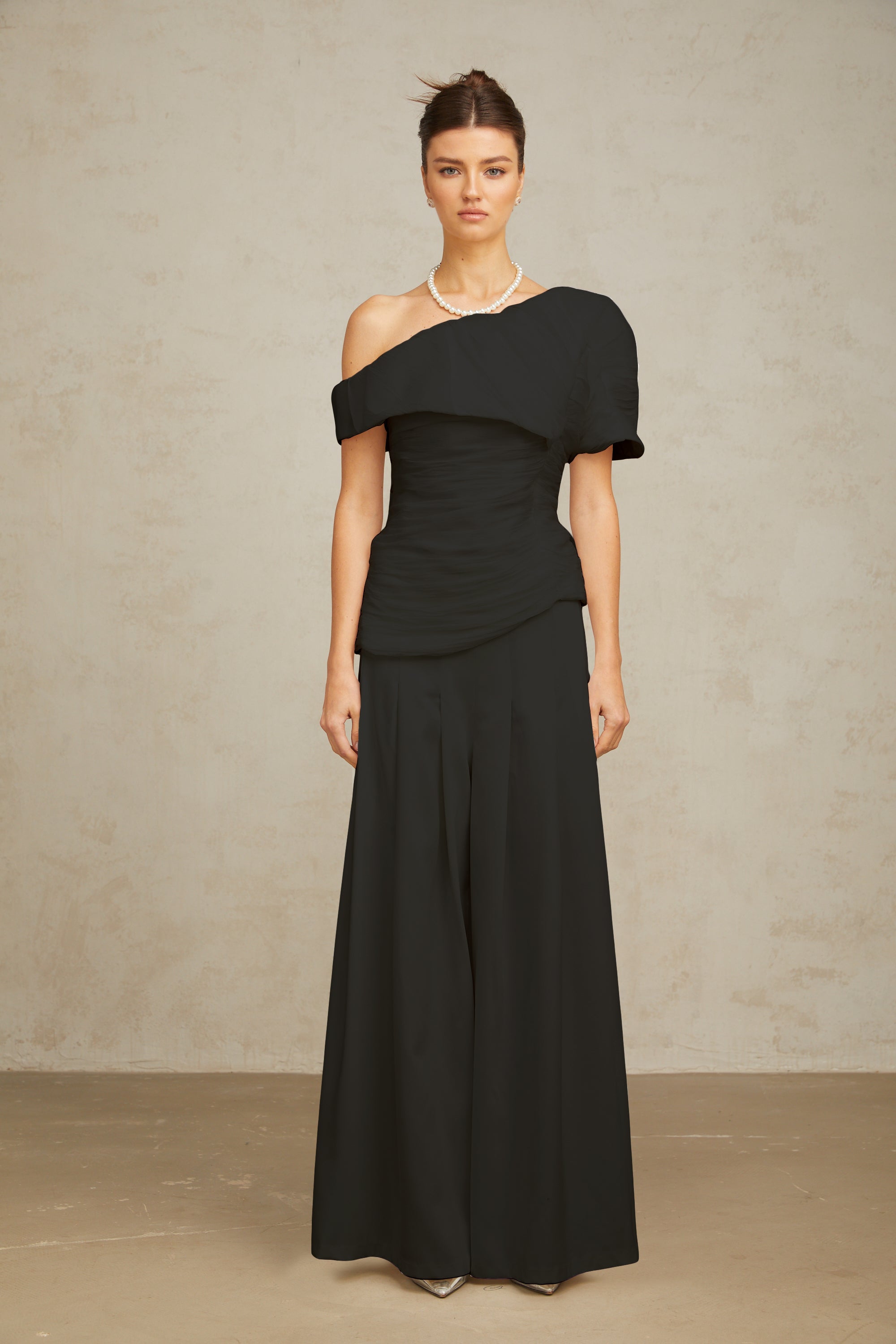Adèle creased top & trousers matching set in Black (Final Sale)