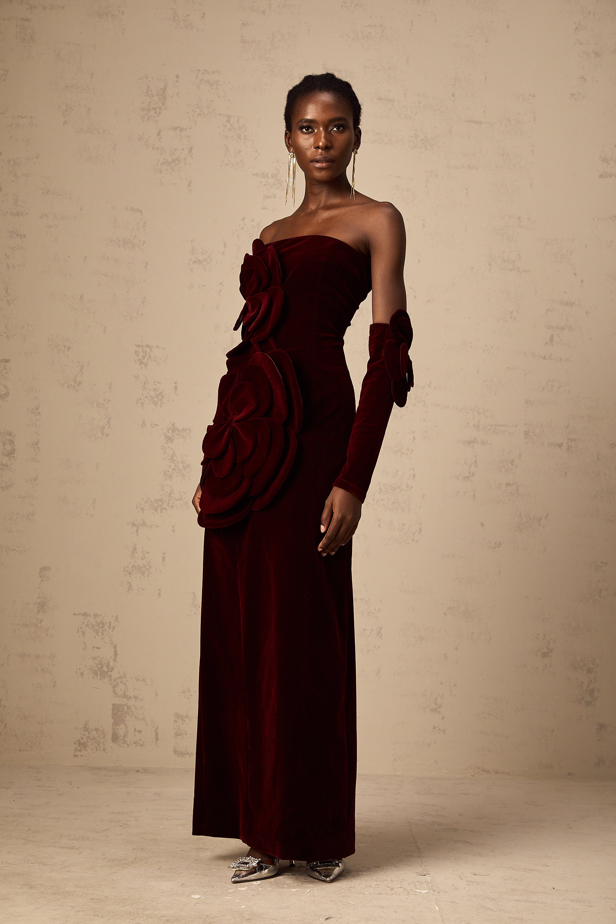 Azura Red Floral Appliqué Maxi Dress (Final Sale)