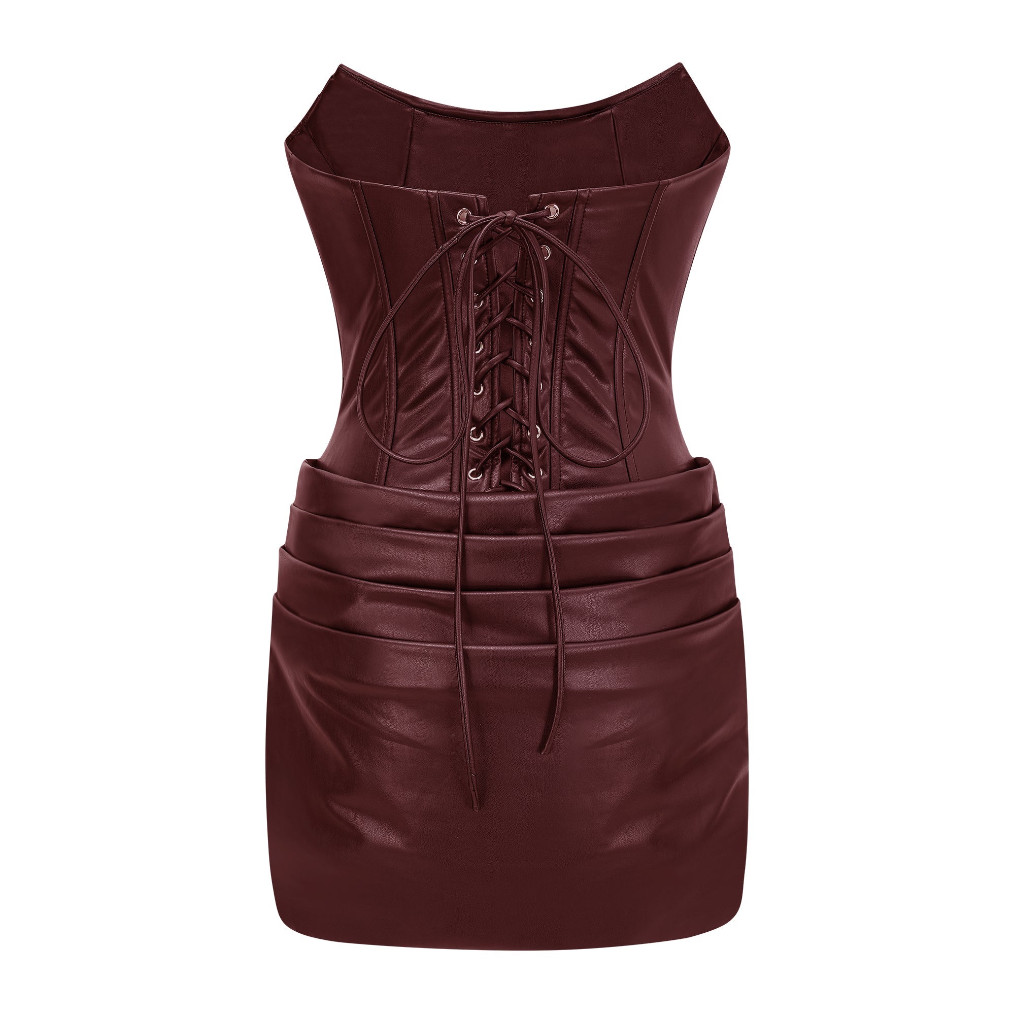 Agnes Brown Ruched Leather Bodycon Mini Dress (Final Sale-US Only)