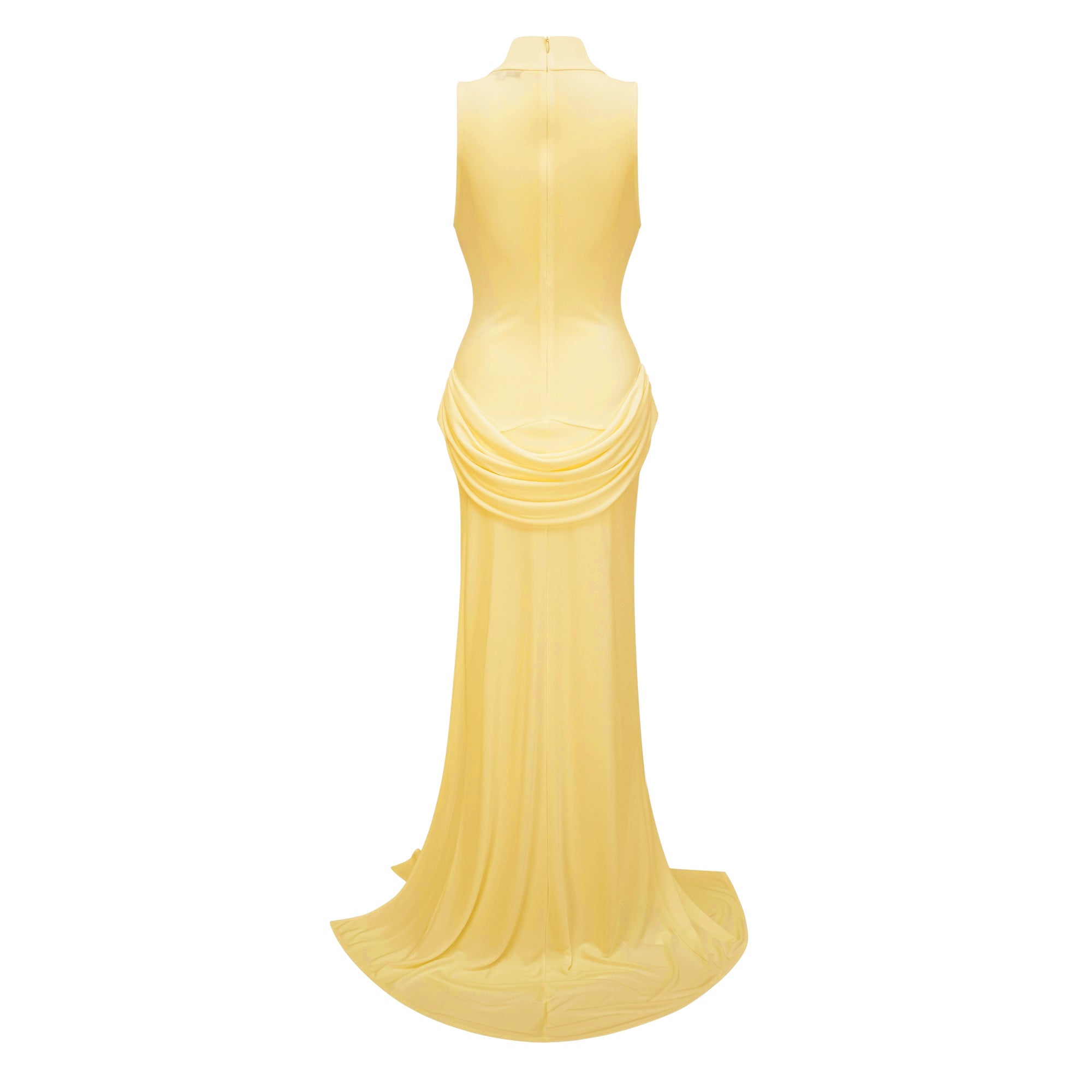 Mystérieuse Yellow Turtleneck Draped Maxi Dress (Final Sale)