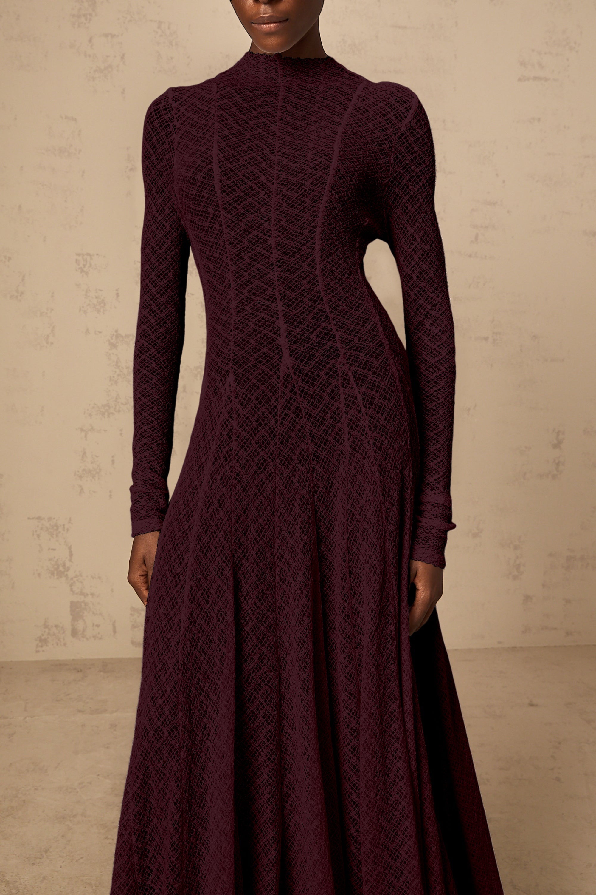 Athena wavy-pattern lace maxi dress in Red