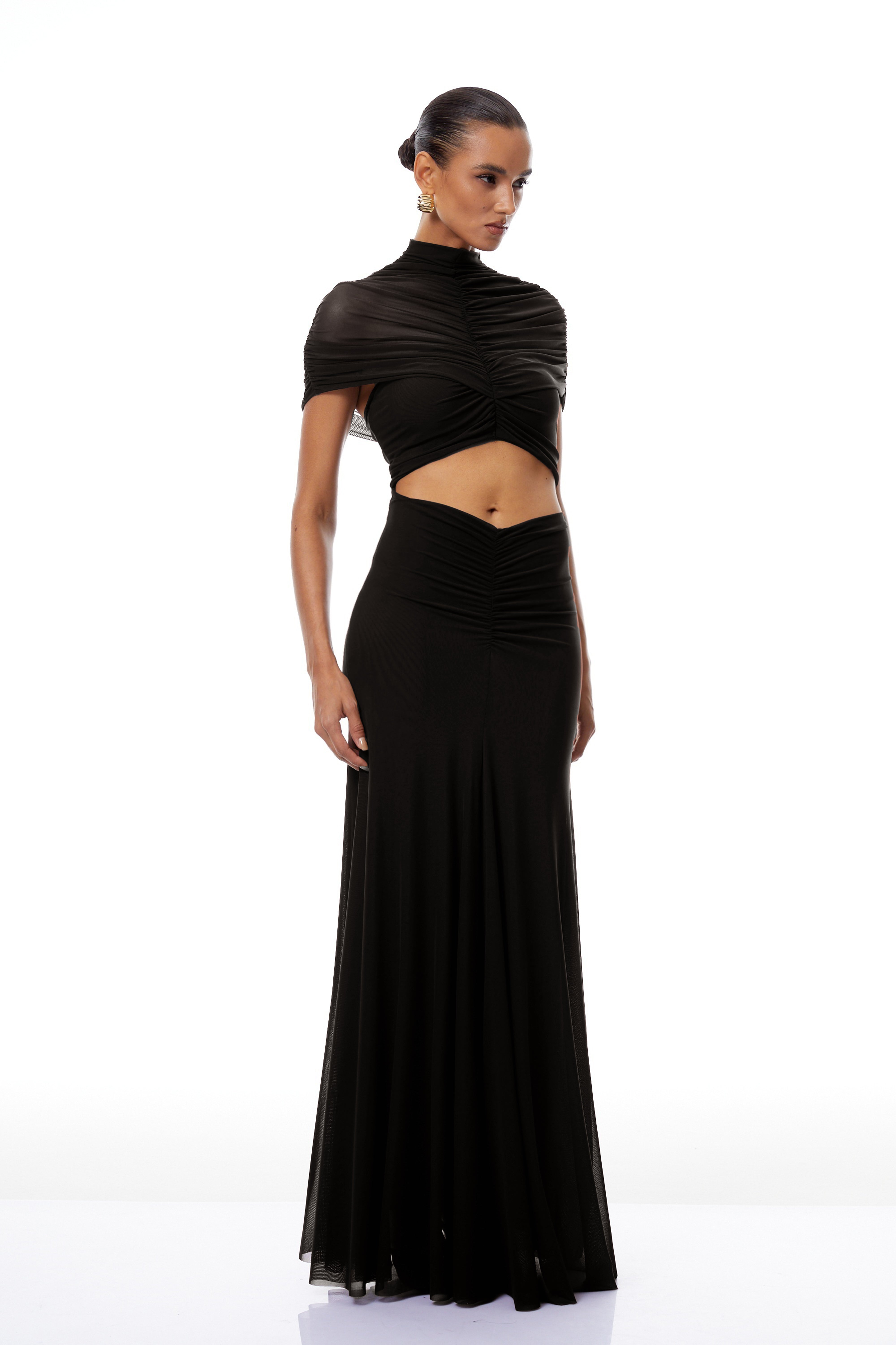 Bruna Cut-Out Ruched Mesh Maxi Dress (Final Sale)