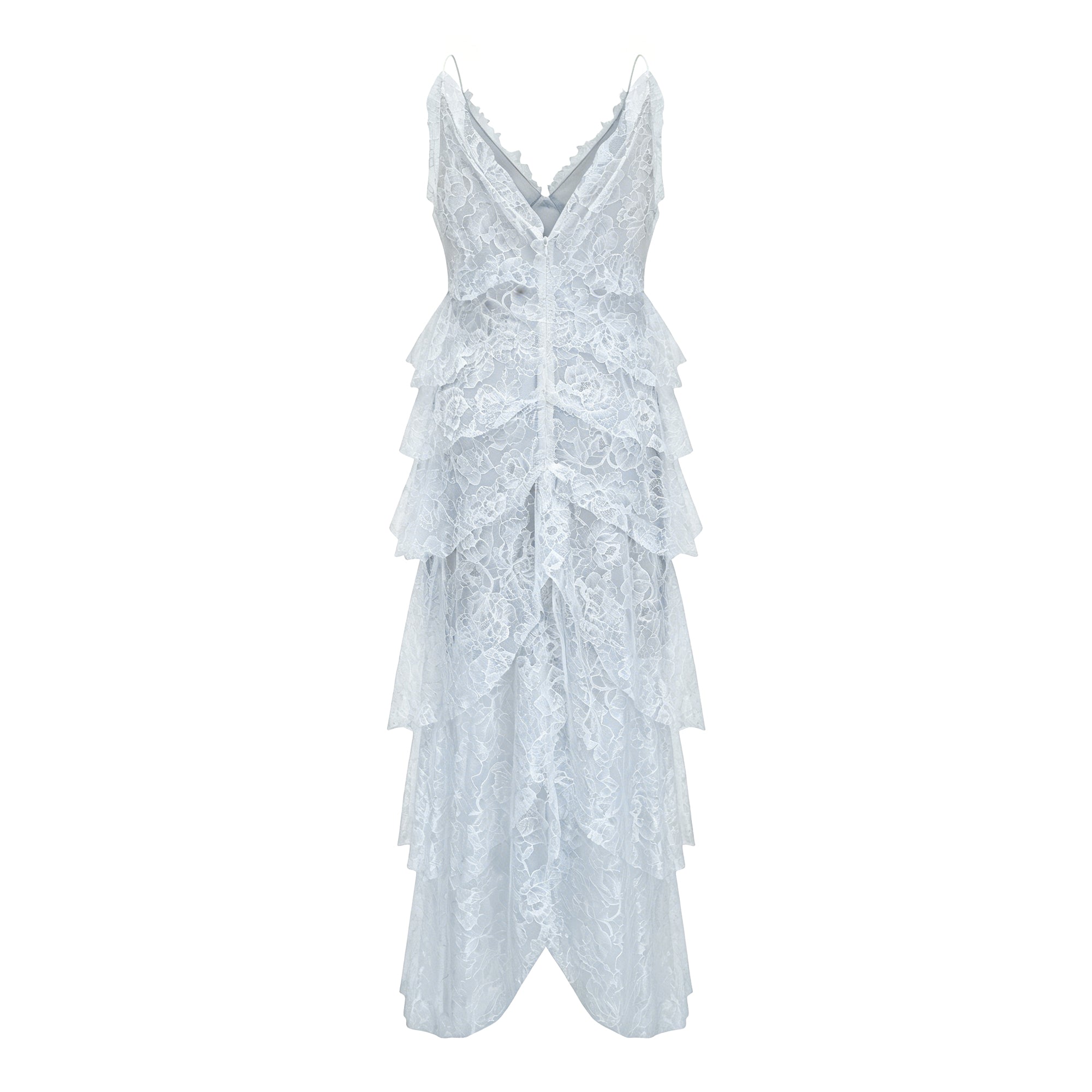 Atousa Blue Layered Floral Lace Maxi Dress with Bow (Final Sale)