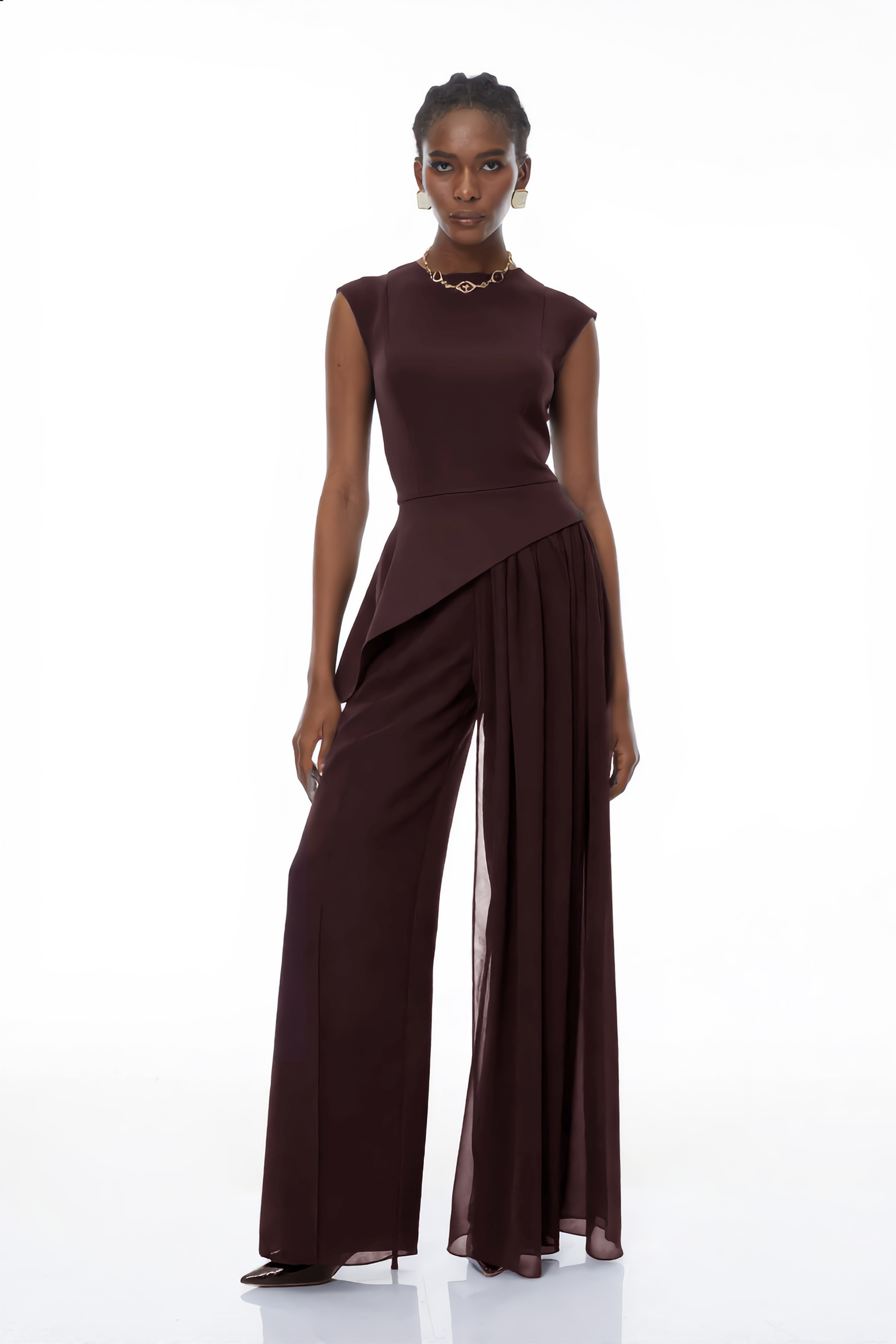 Margaux Burgundy Asymmetrical Top & Trousers Set
