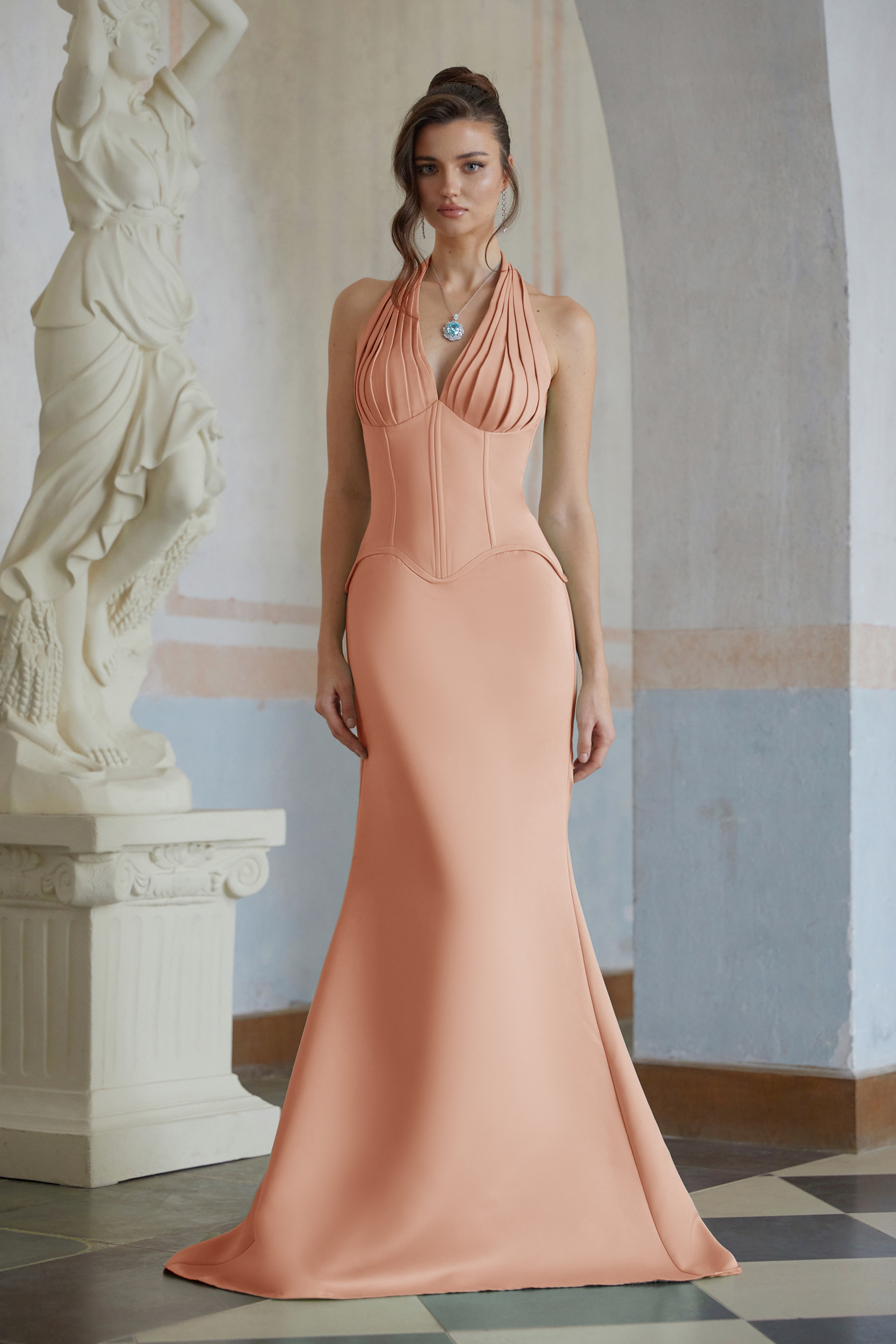 Aurélie Orange Halterneck Mermaid Maxi Dress (Final Sale)