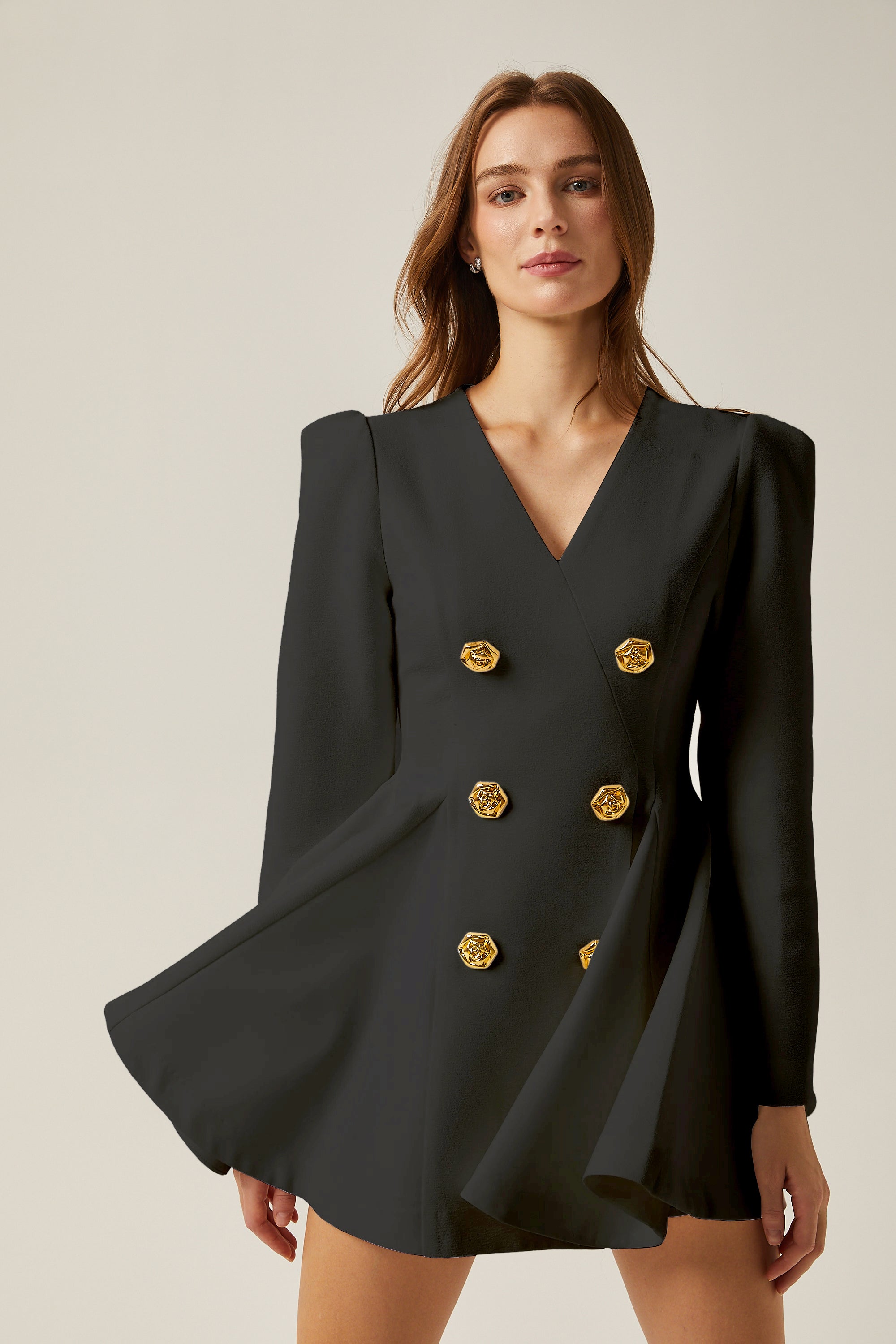 Élise pleated peplum-hem blazer dress in Black (Final Sale)