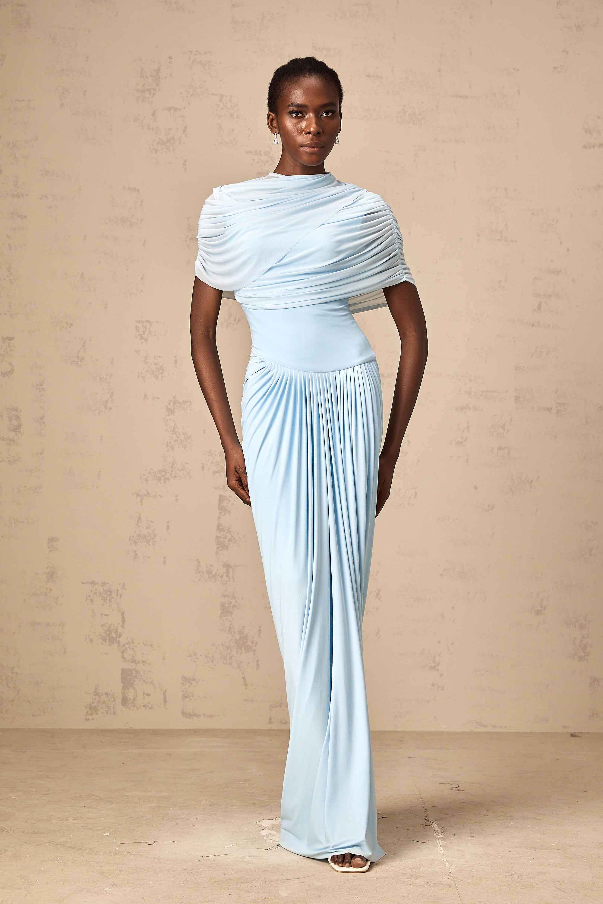 Asymmetrical Pleated Maxi Dress