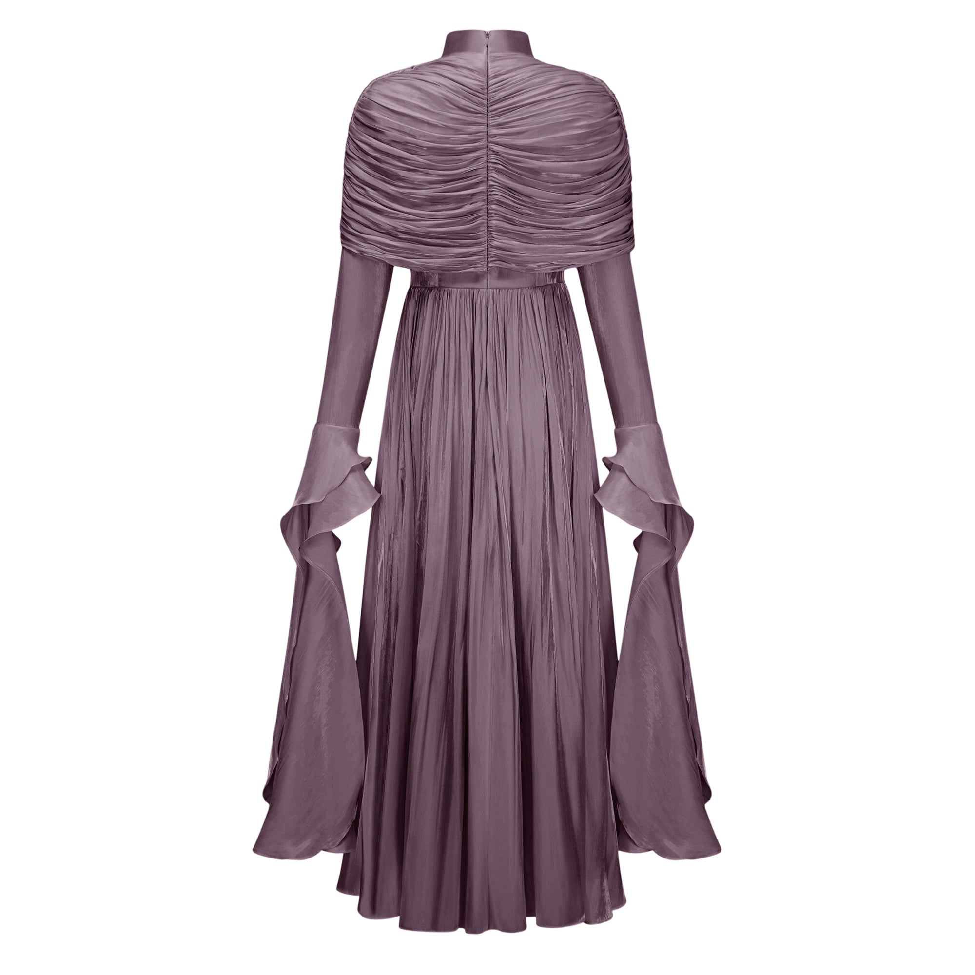 Gustave Purple Ruched Cape Ruffled Maxi Dress (Final Sale-US Only)