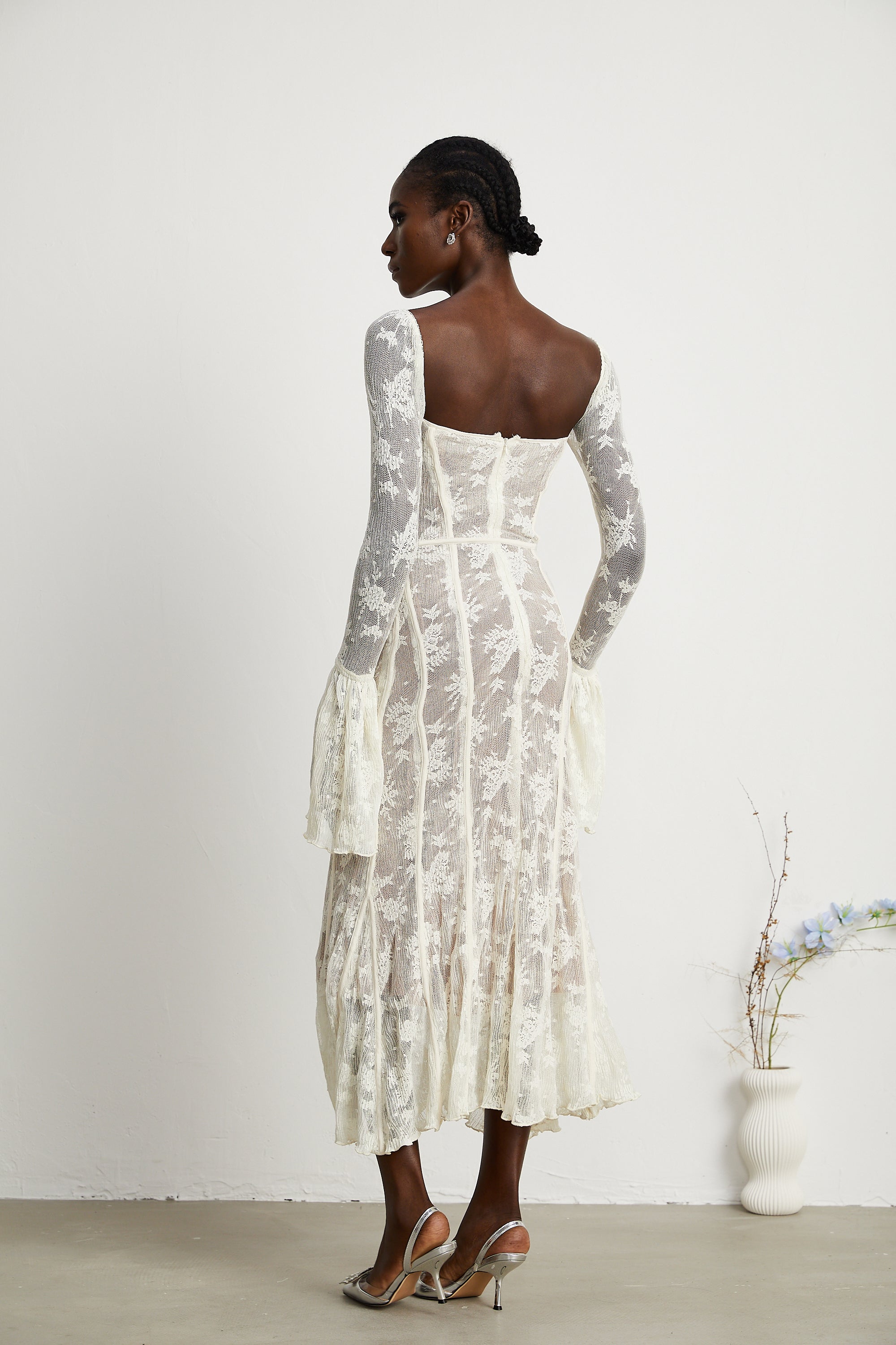 Marlene White Flared Lace Maxi Dress (Final Sale)