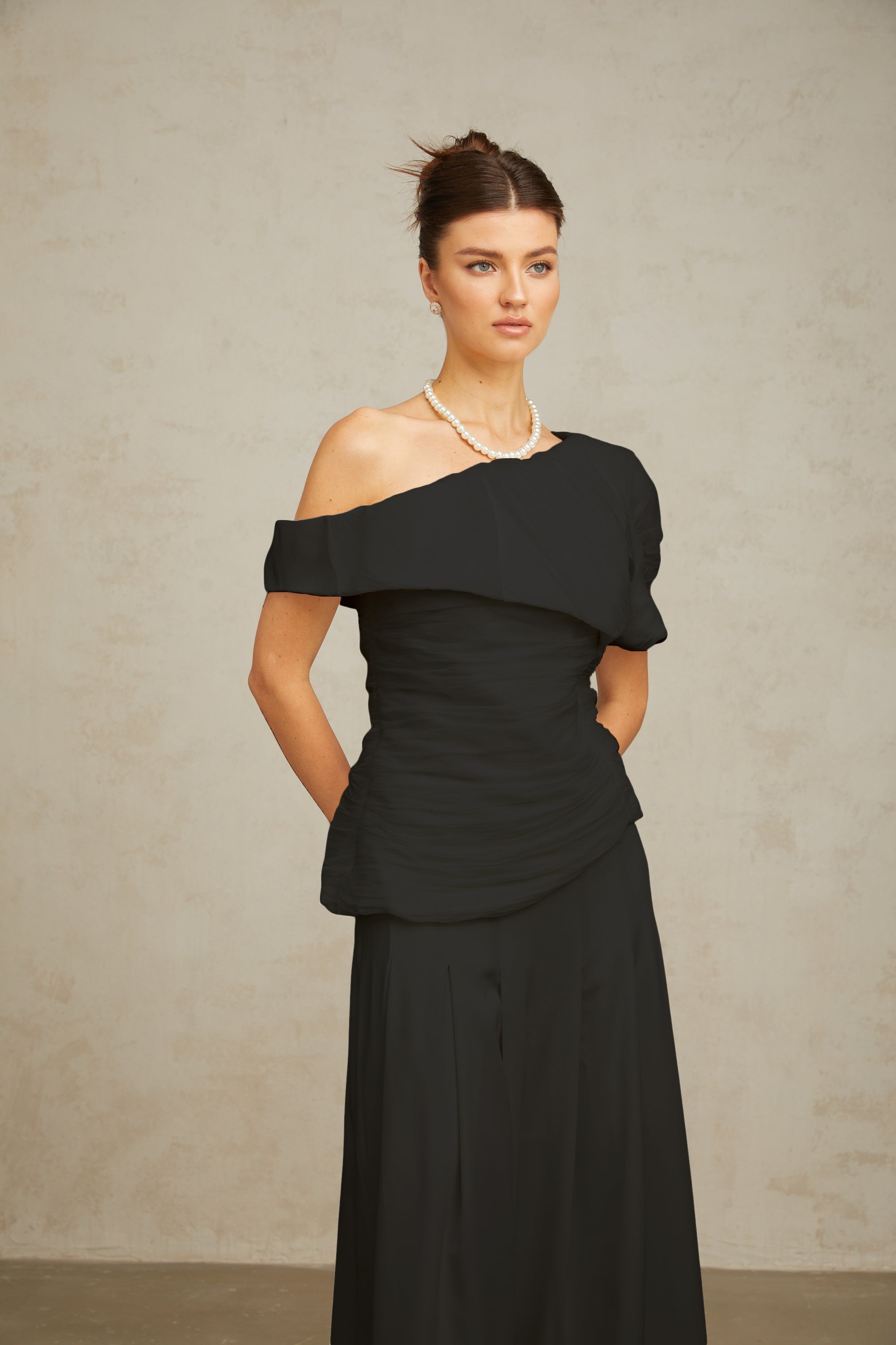 Adèle creased top & trousers matching set in Black (Final Sale)