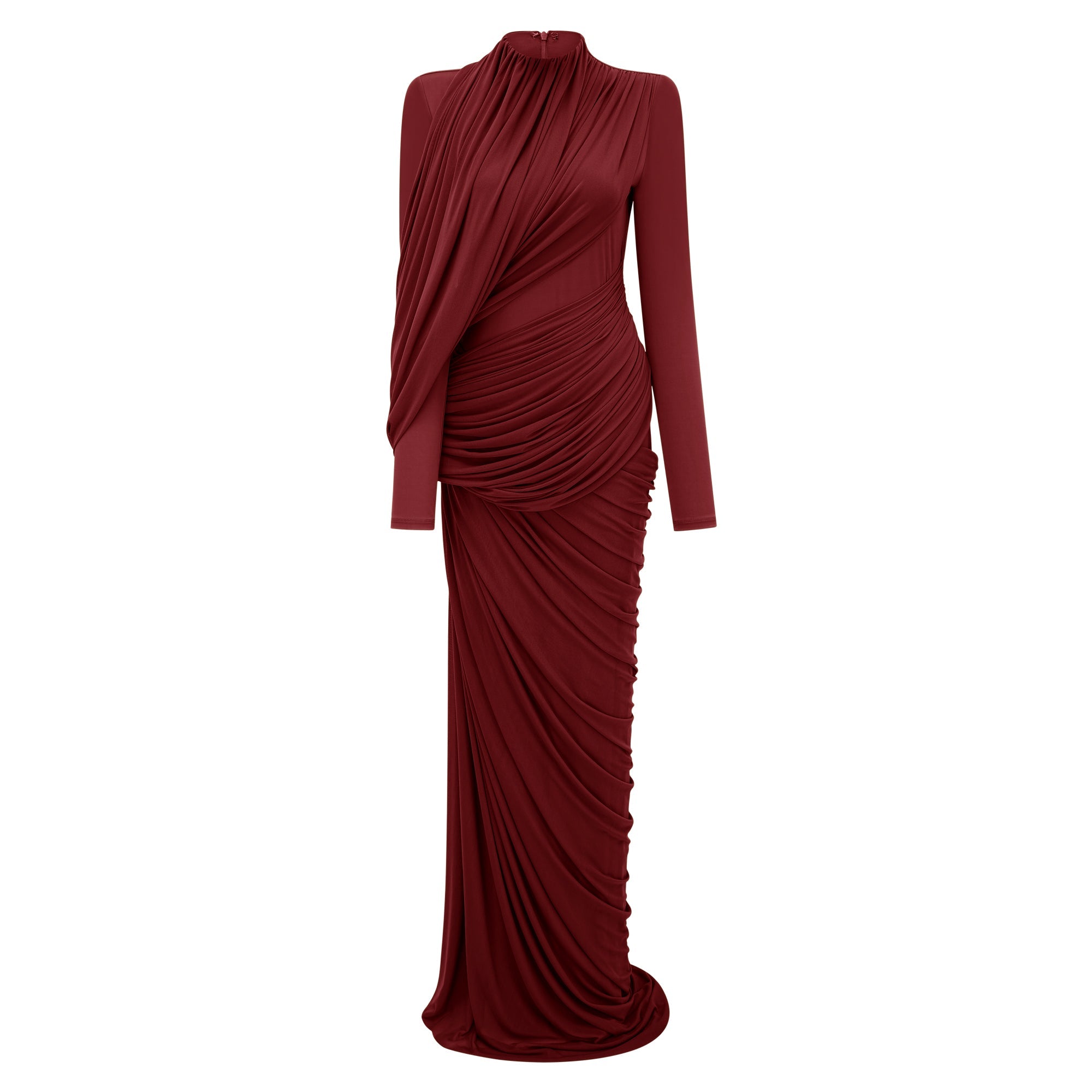 Arlette Red Asymmetrical Ruched Maxi Dress (Final Sale)