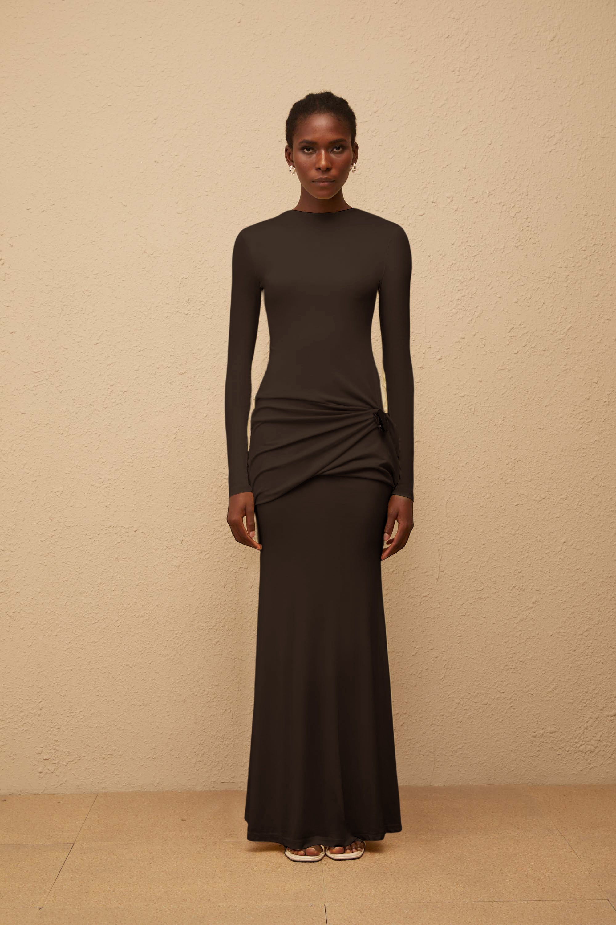 Nolwenn Brown Gathered Maxi Dress