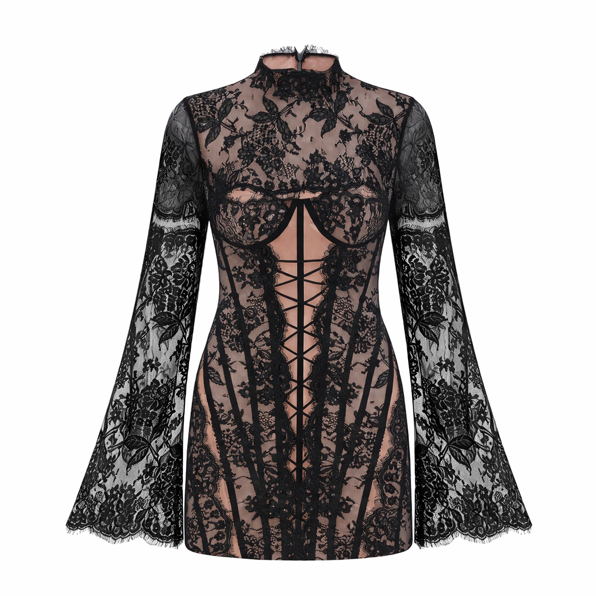 Bulelwa Black Semi-Sheer Floral Lace Mini Dress (Final Sale-US Only)