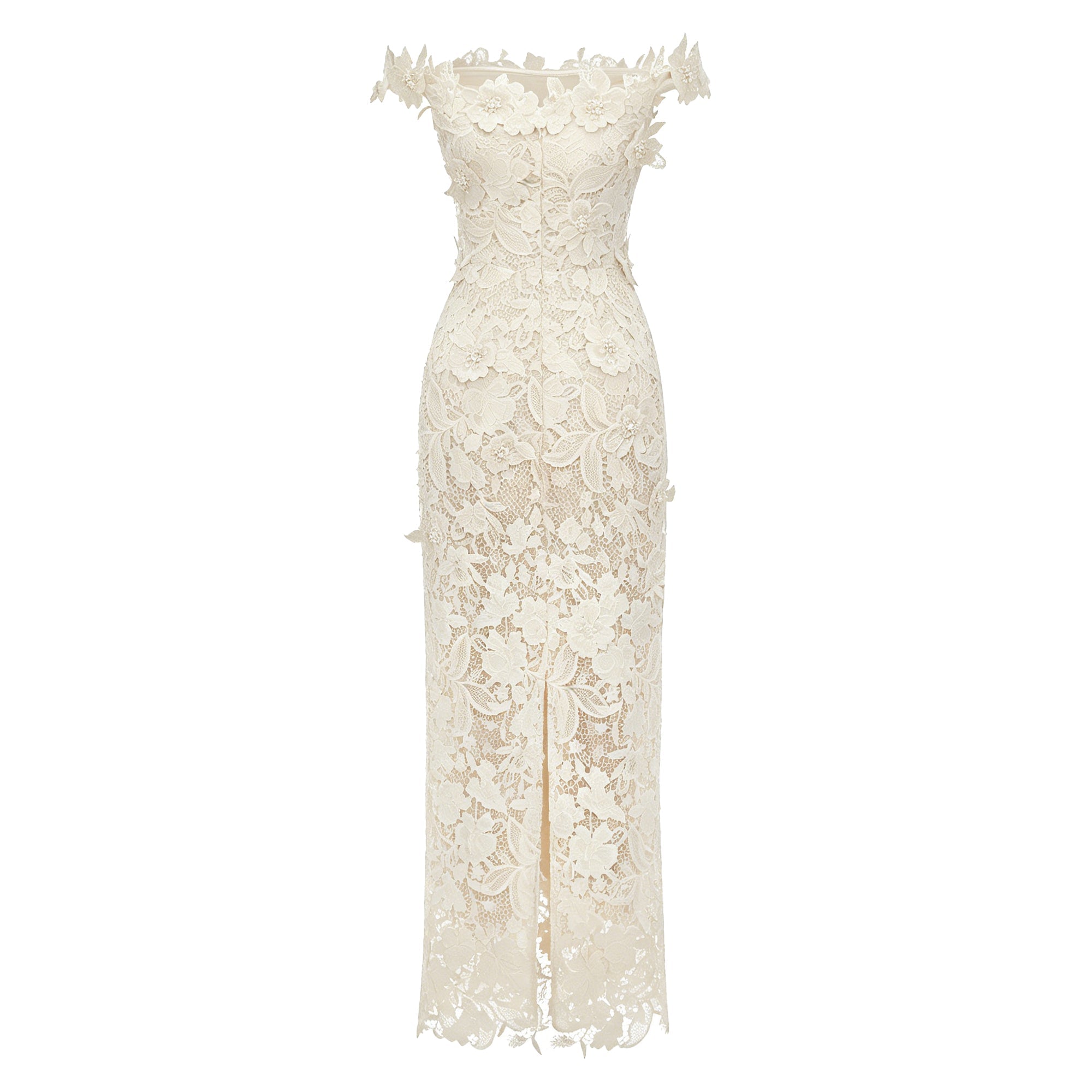 Hecate White Beaded Lace Maxi Dress with 3D Florals (Final Sale-US Only)
