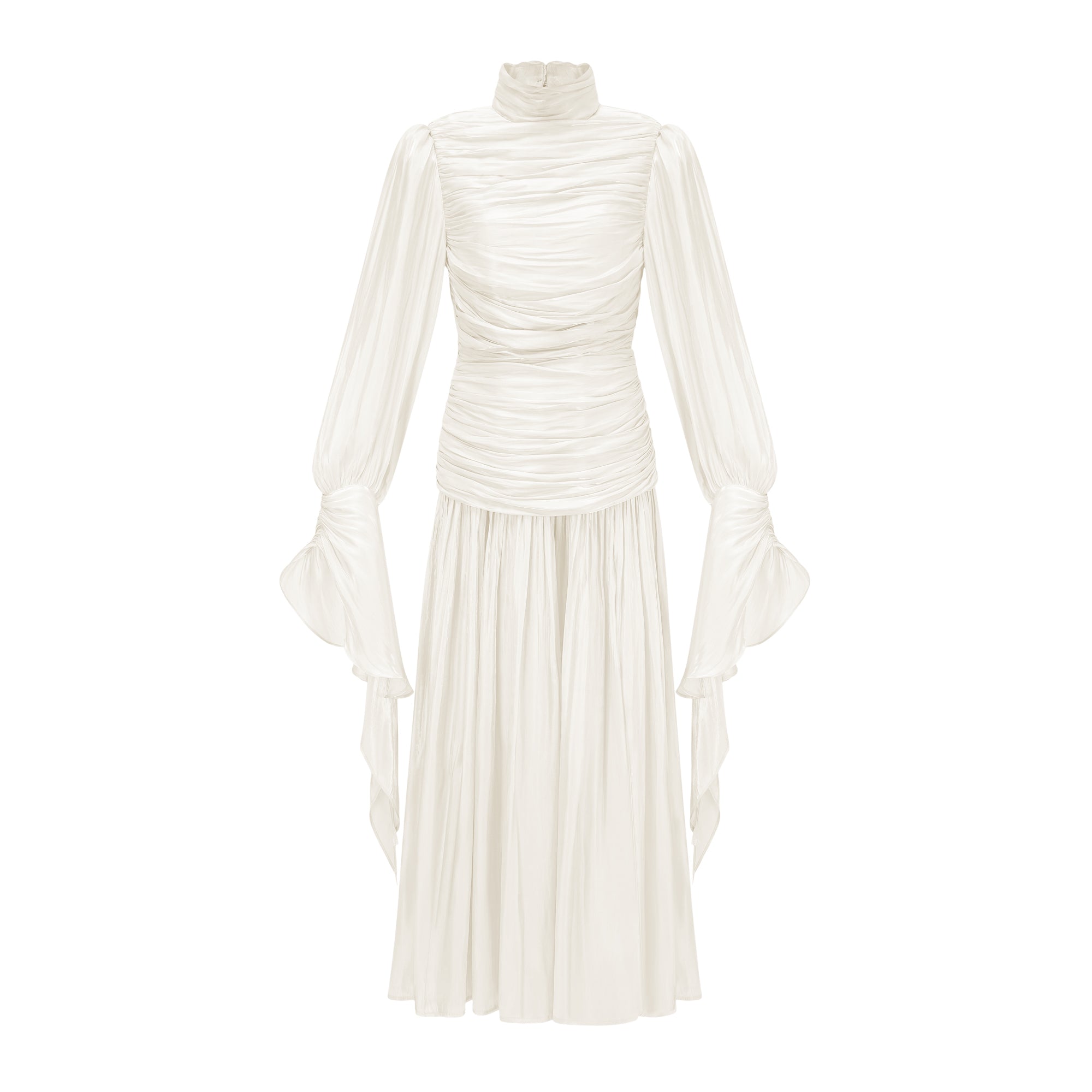 Sarolta Neutral Glossy Ruched Maxi Dress (Final Sale)