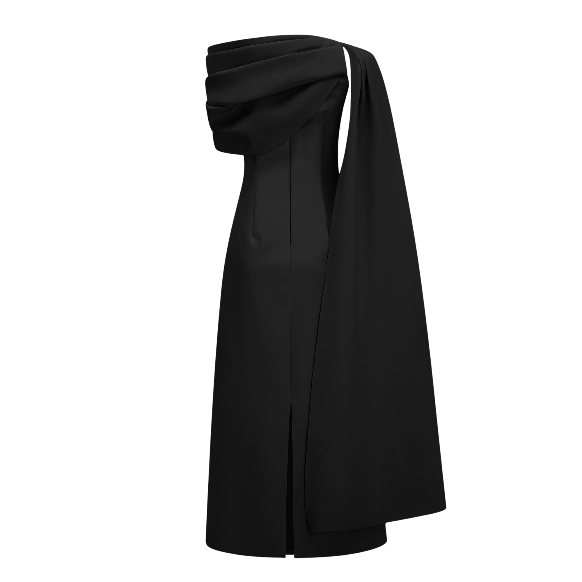 Annabelle Black Cape-Design Ribbon Maxi Dress (Final Sale)