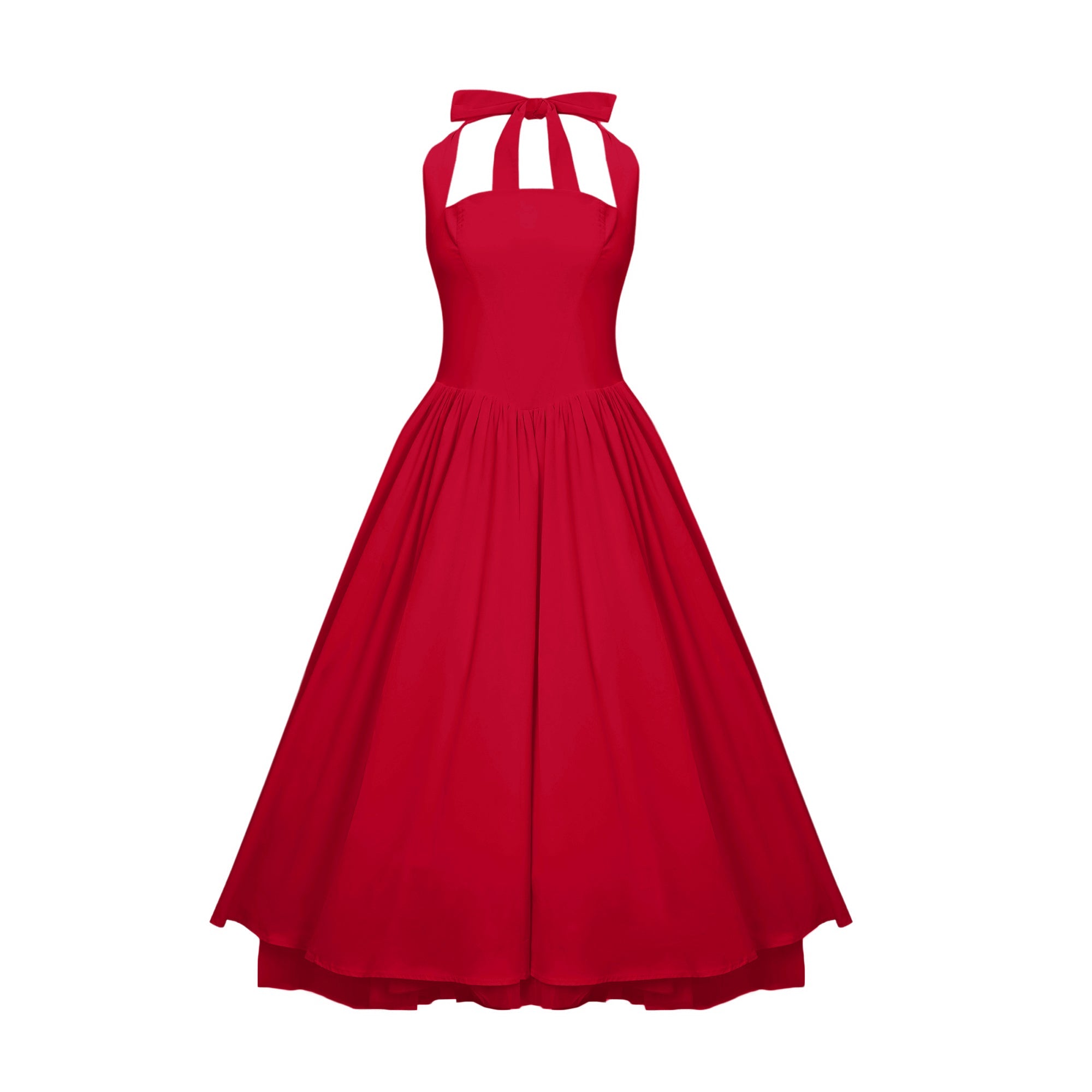 Eponine Red Layered Flared Hem Midi Dress (Final Sale)