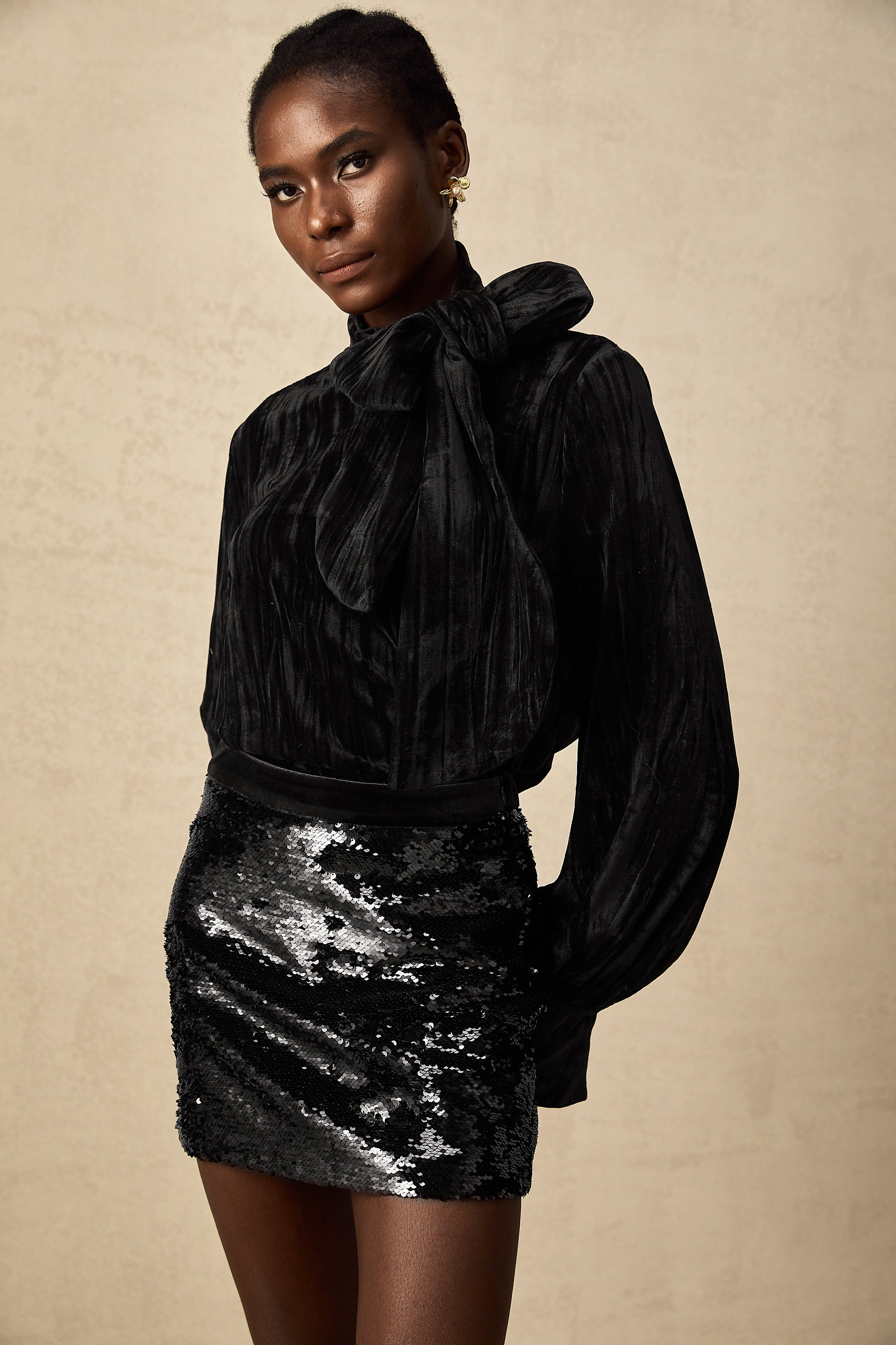 Aude sequined velvet blouse & skirt matching set (Final Sale-US Only)