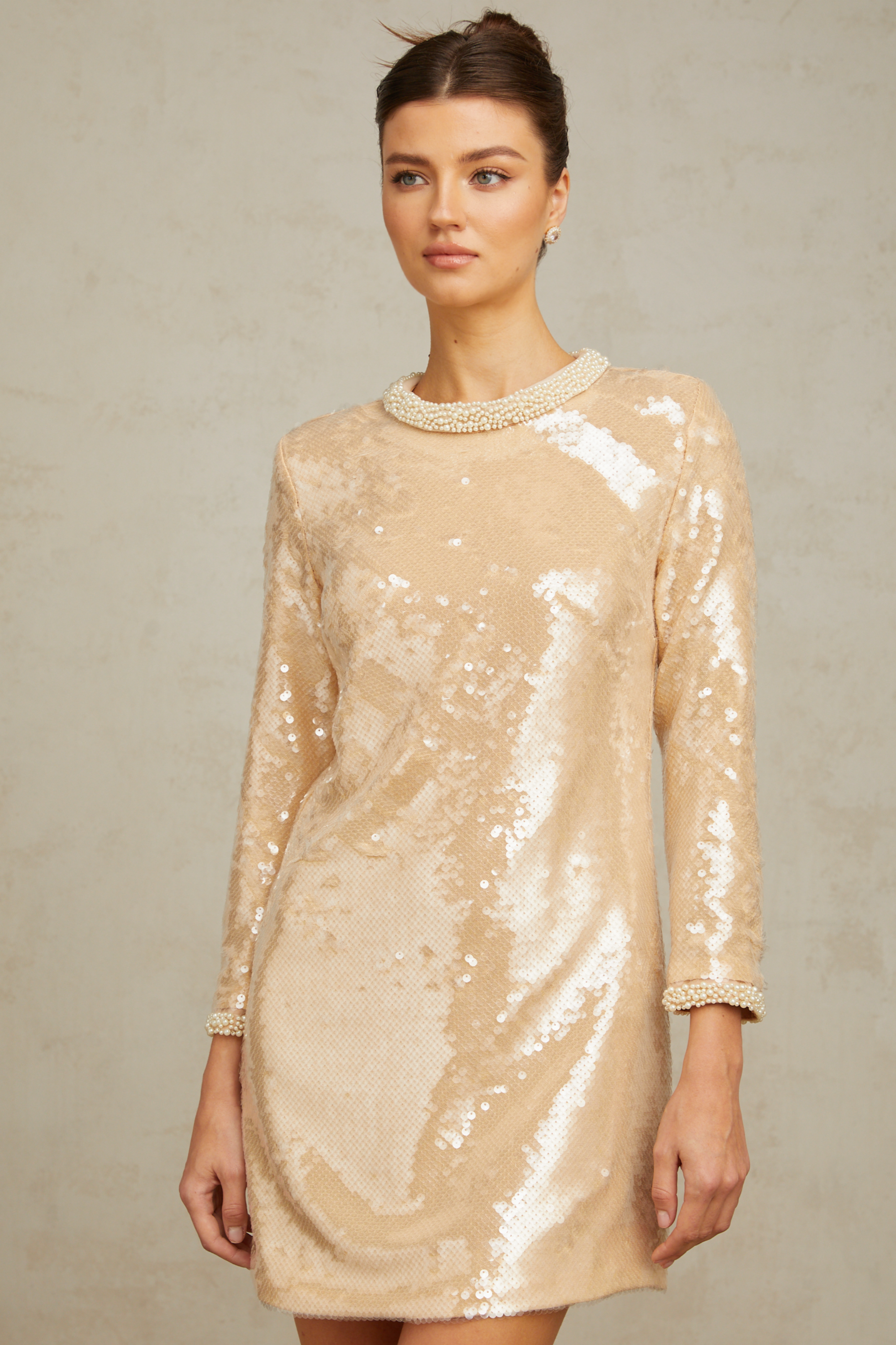 Ornella neutrals faux-pearl sequined mini dress (Final Sale-US Only)
