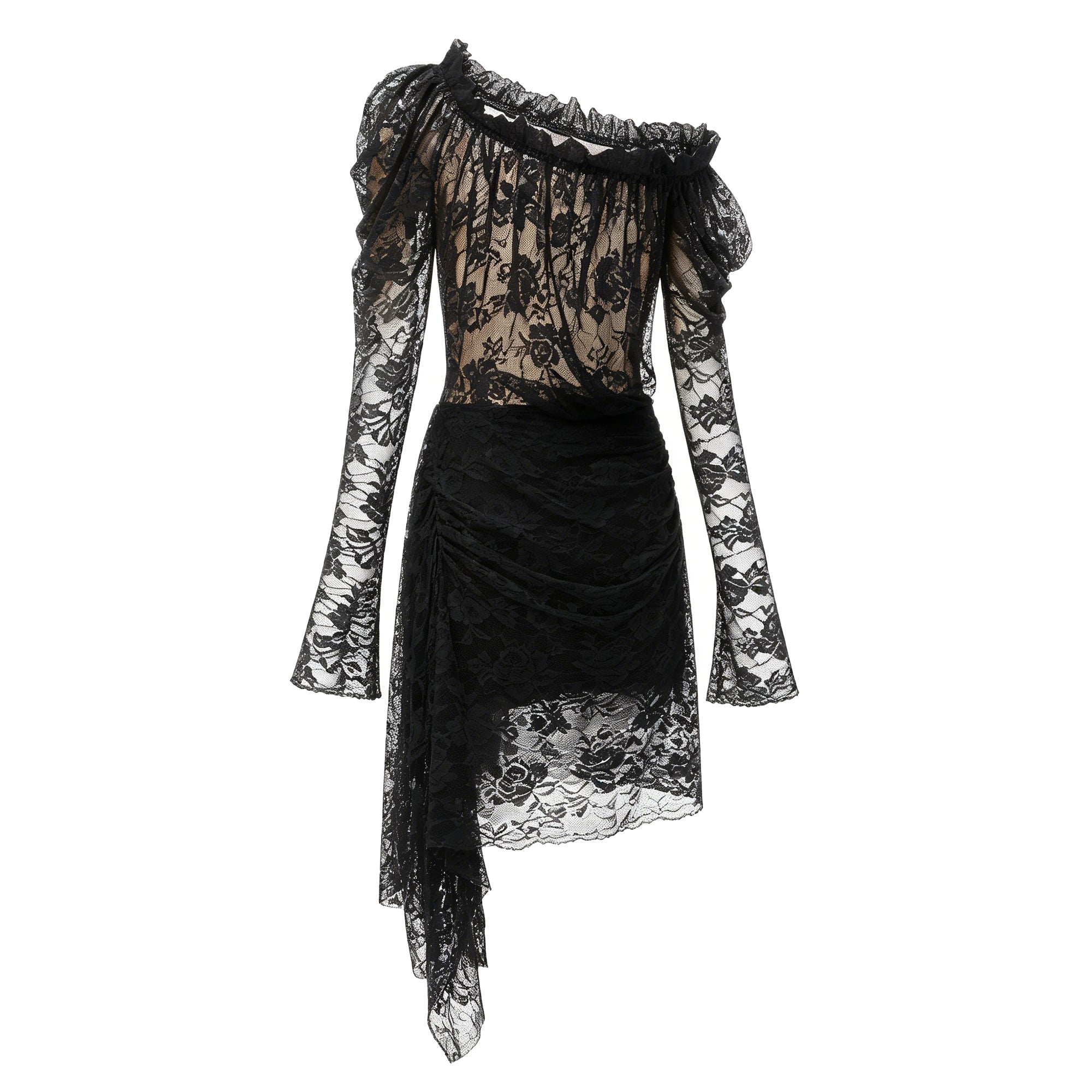 Alexis Black Semi-Sheer Floral Lace Mini Dress (Final Sale-US Only)