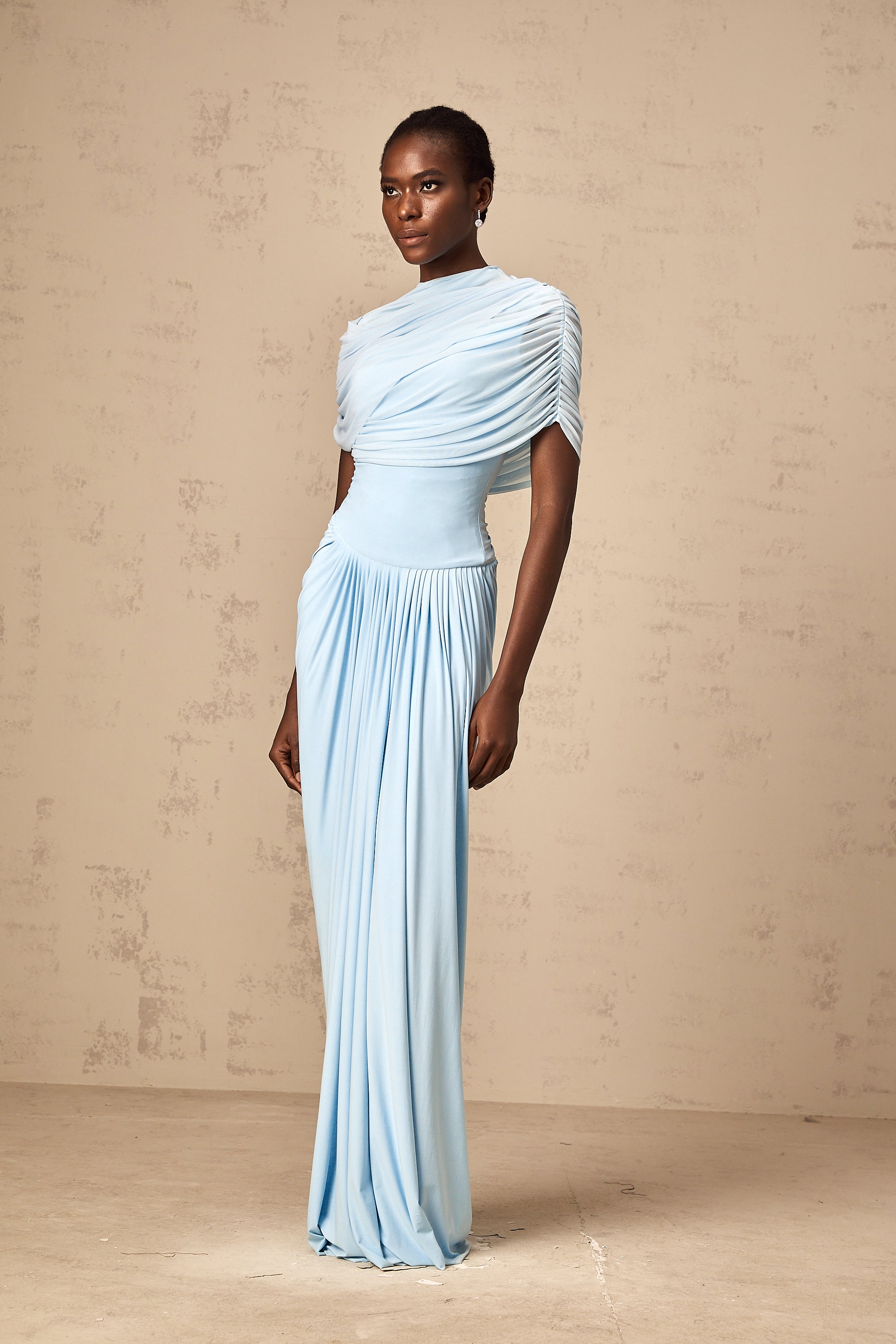 Asymmetrical Pleated Maxi Dress