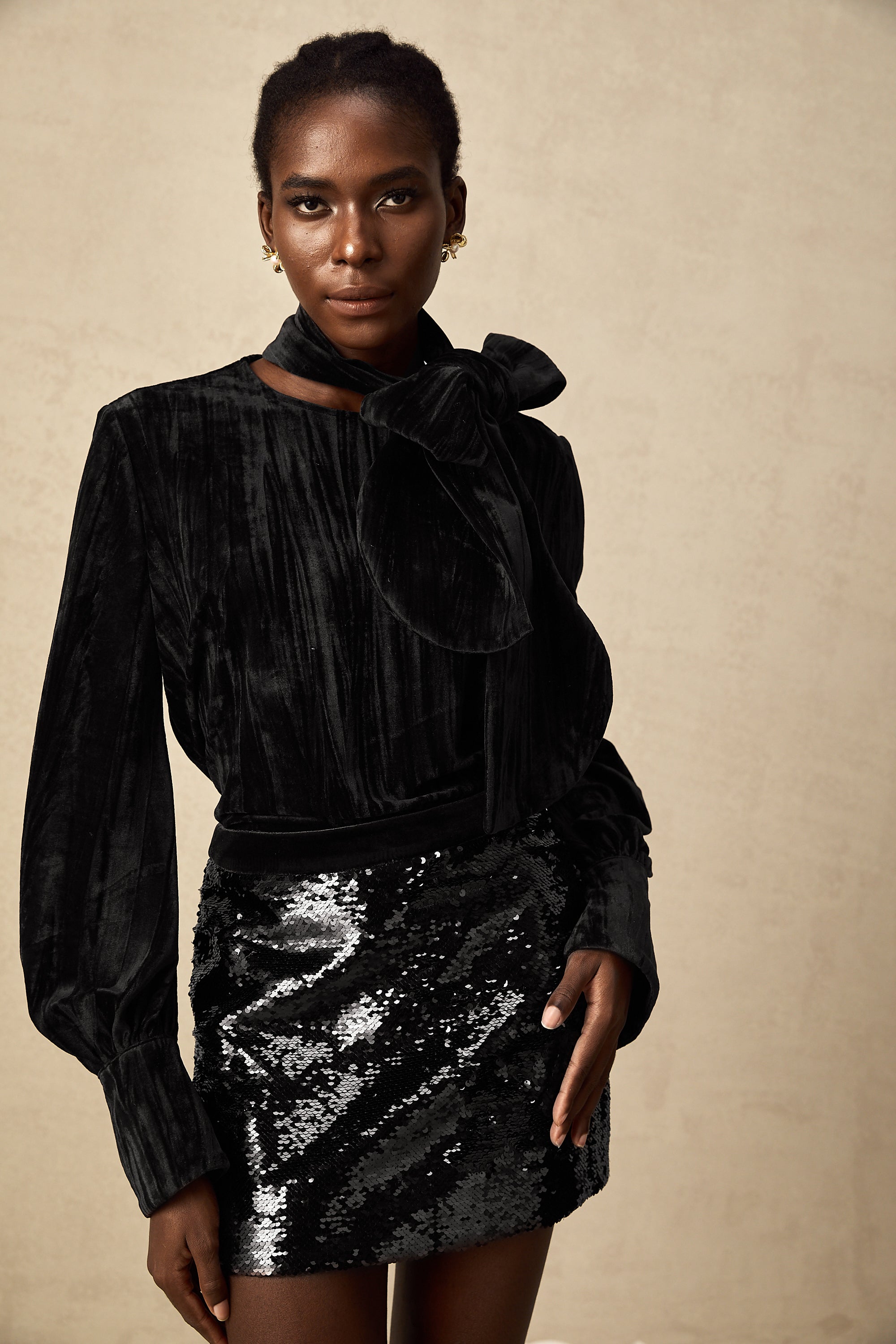 Aude sequined velvet blouse & skirt matching set (Final Sale-US Only)