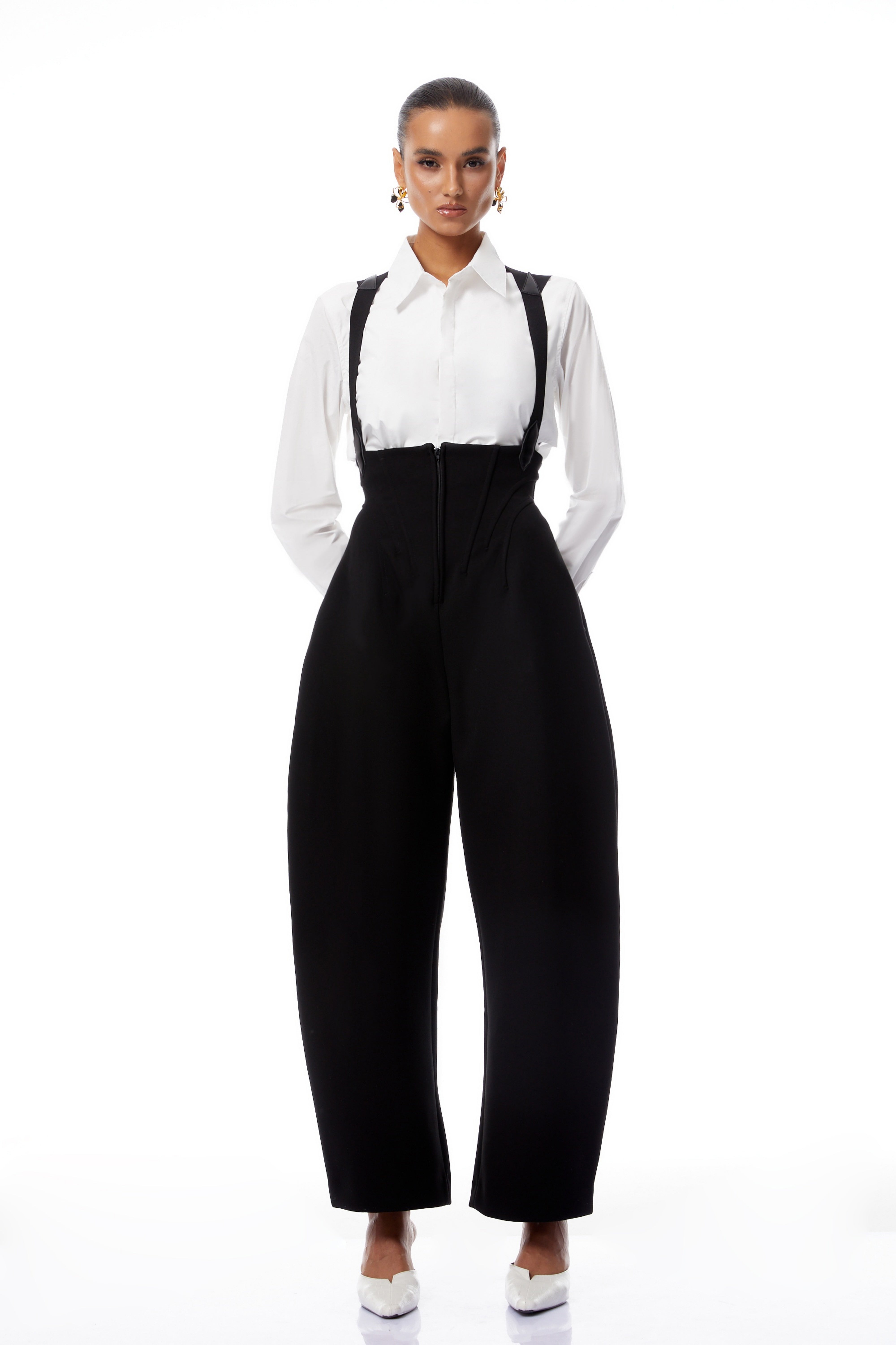 Ivona Black Boned Bodice Wide Leg Overalls (Final Sale-US Only)
