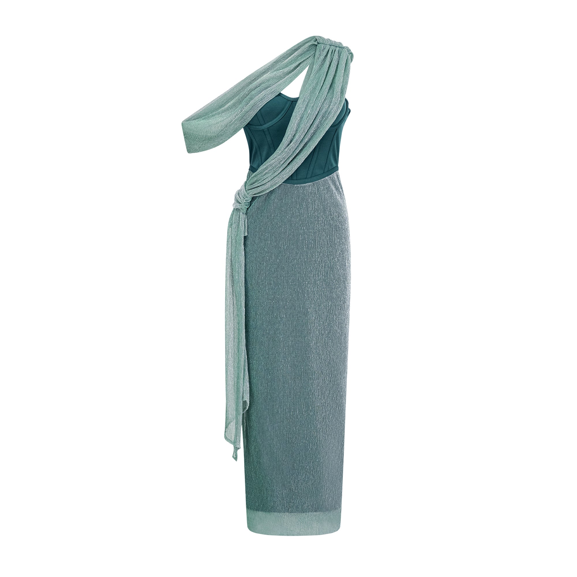 Delphine Ribbon-Design Corset Maxi Dress in Green