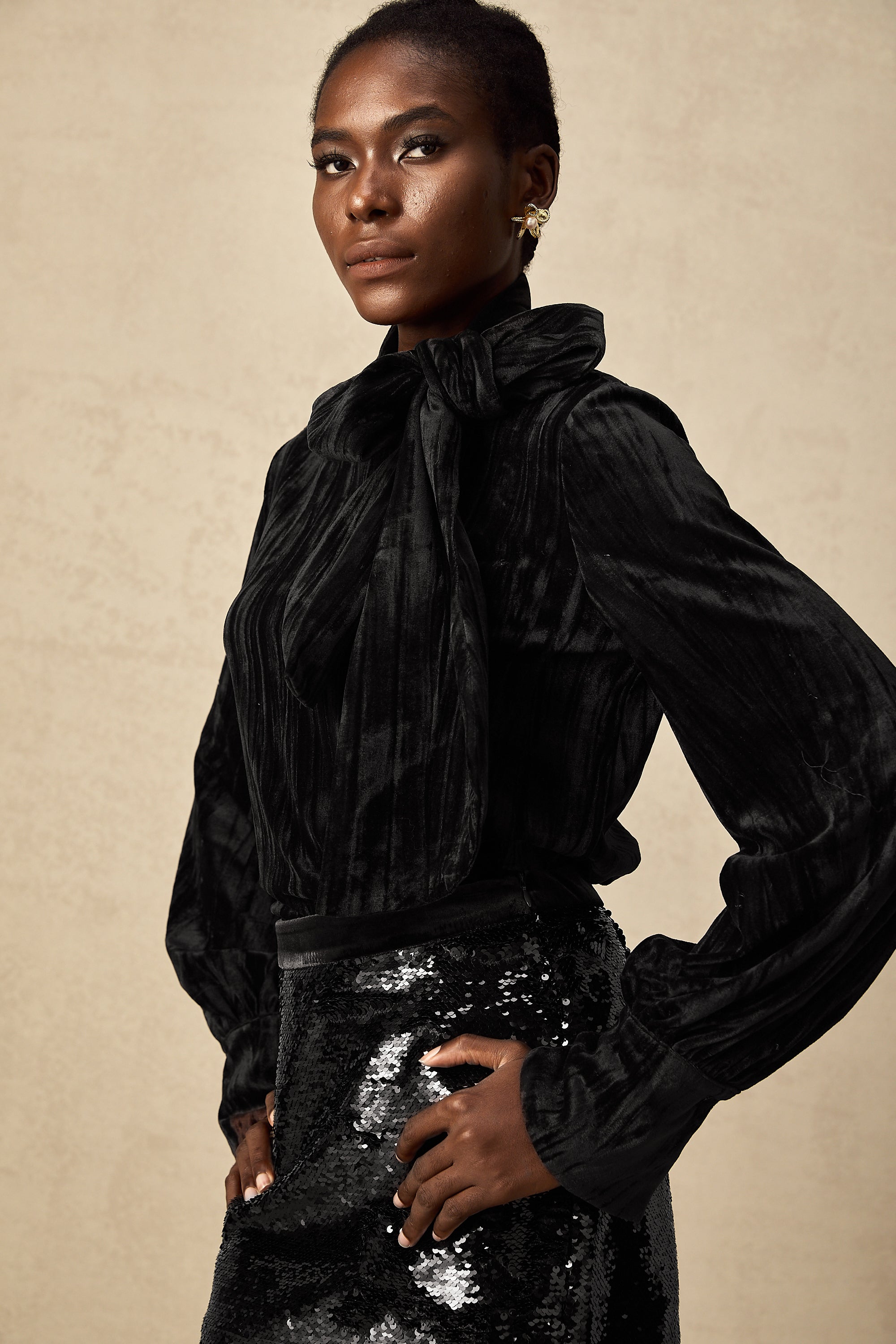 Aude sequined velvet blouse & skirt matching set (Final Sale-US Only)