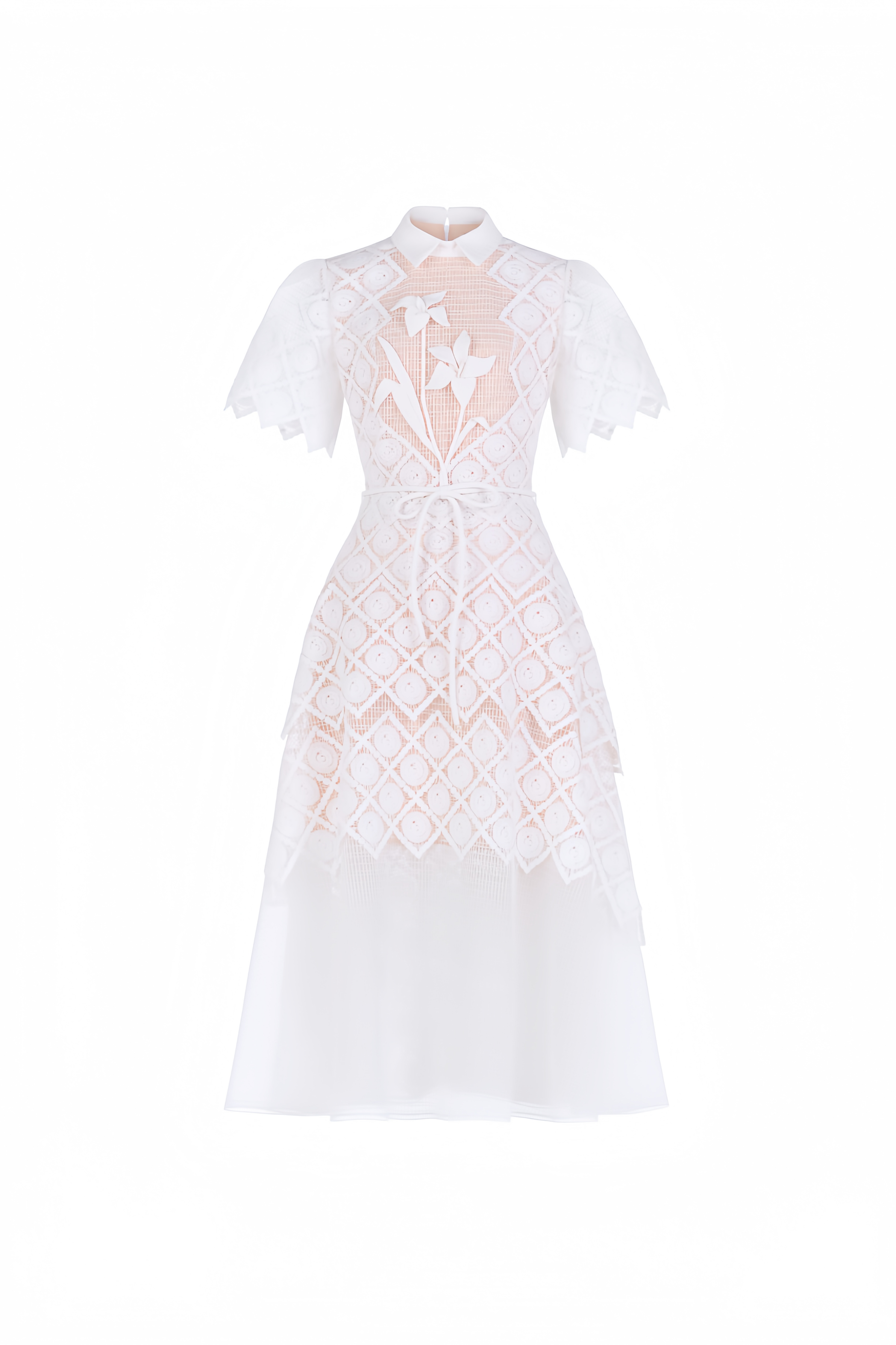 Yasmine White Floral-embroidered Midi Dress (Final Sale)