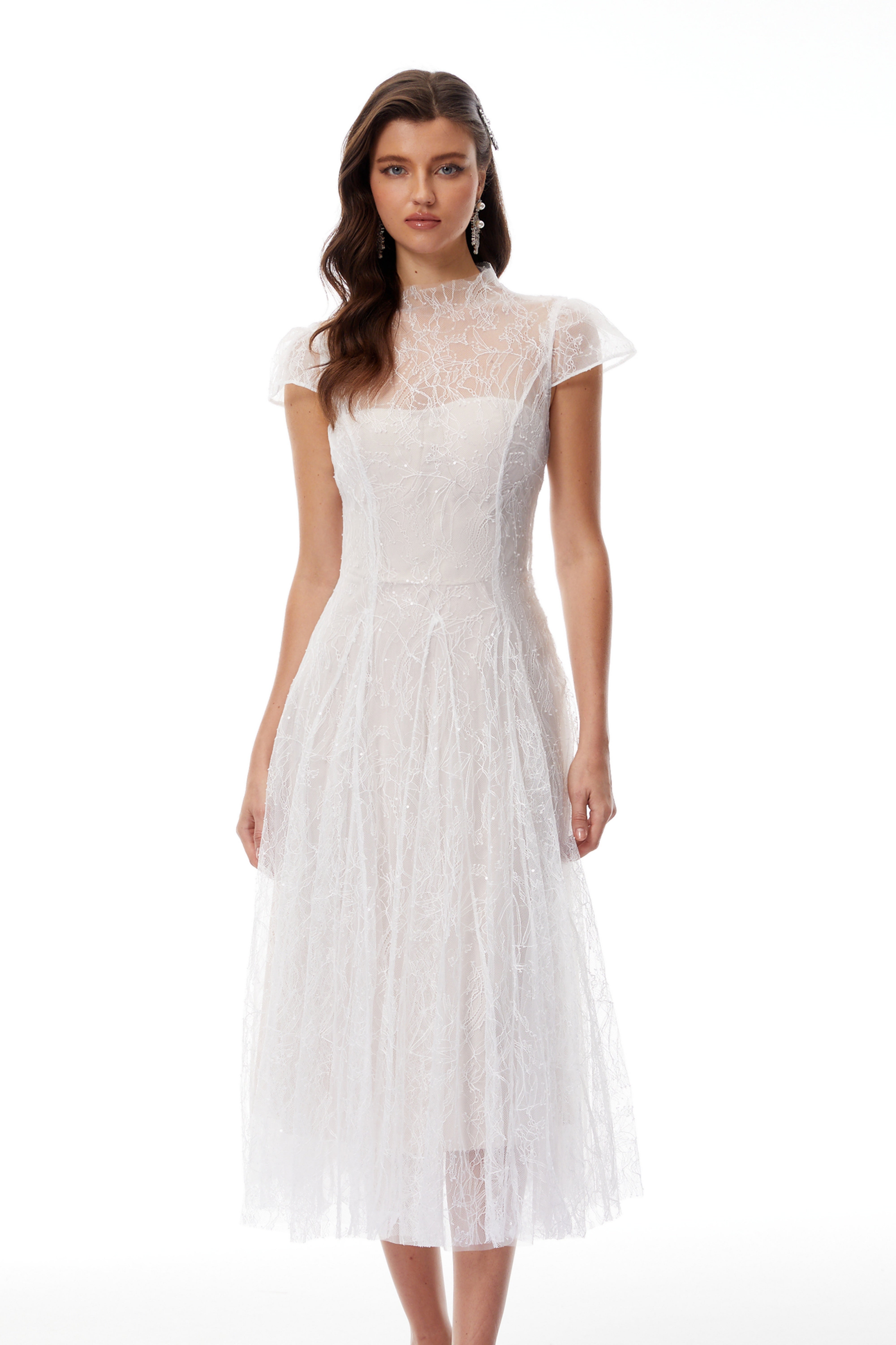 Velia White Lace Glitter Tulle Maxi Gown (Final Sale)
