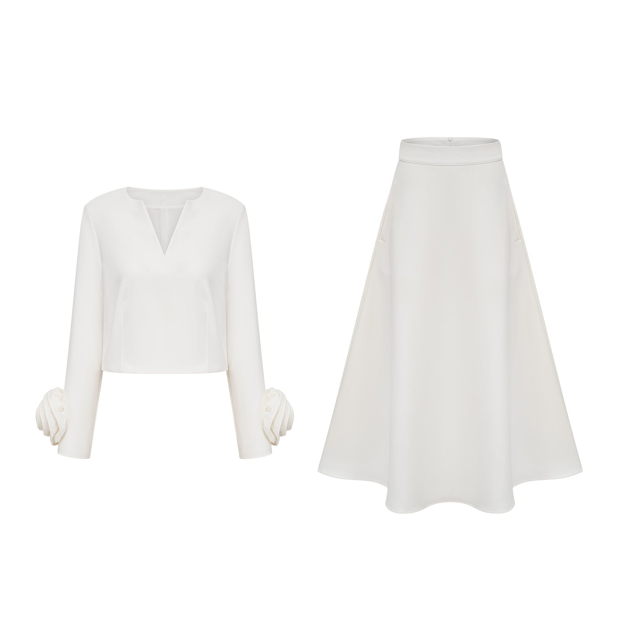 Hilaire white 3d-petal top & skirt matching set (Final Sale)