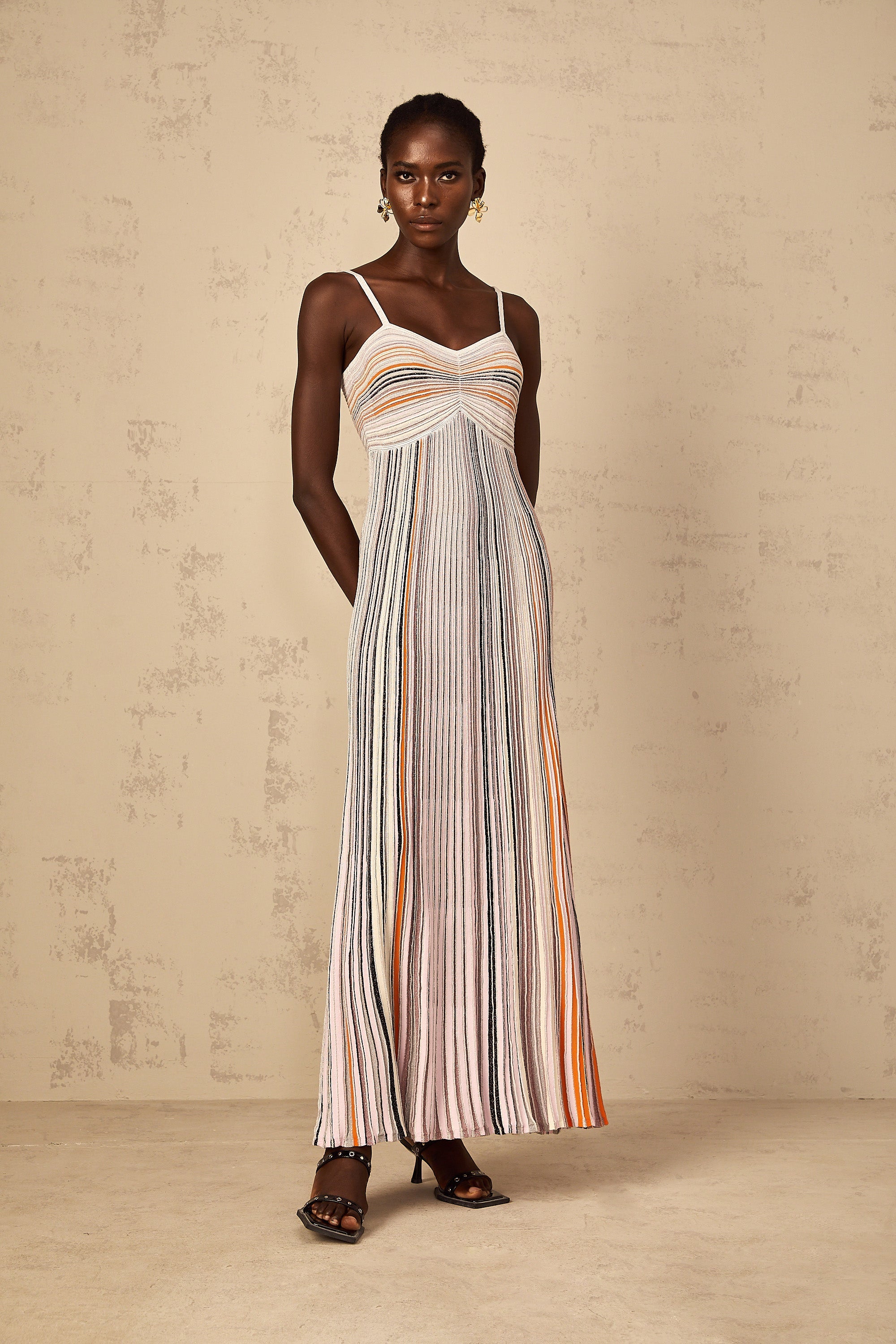 Bruyère Neutral Sequin Striped Knit Maxi Dress (Final Sale-US Only)