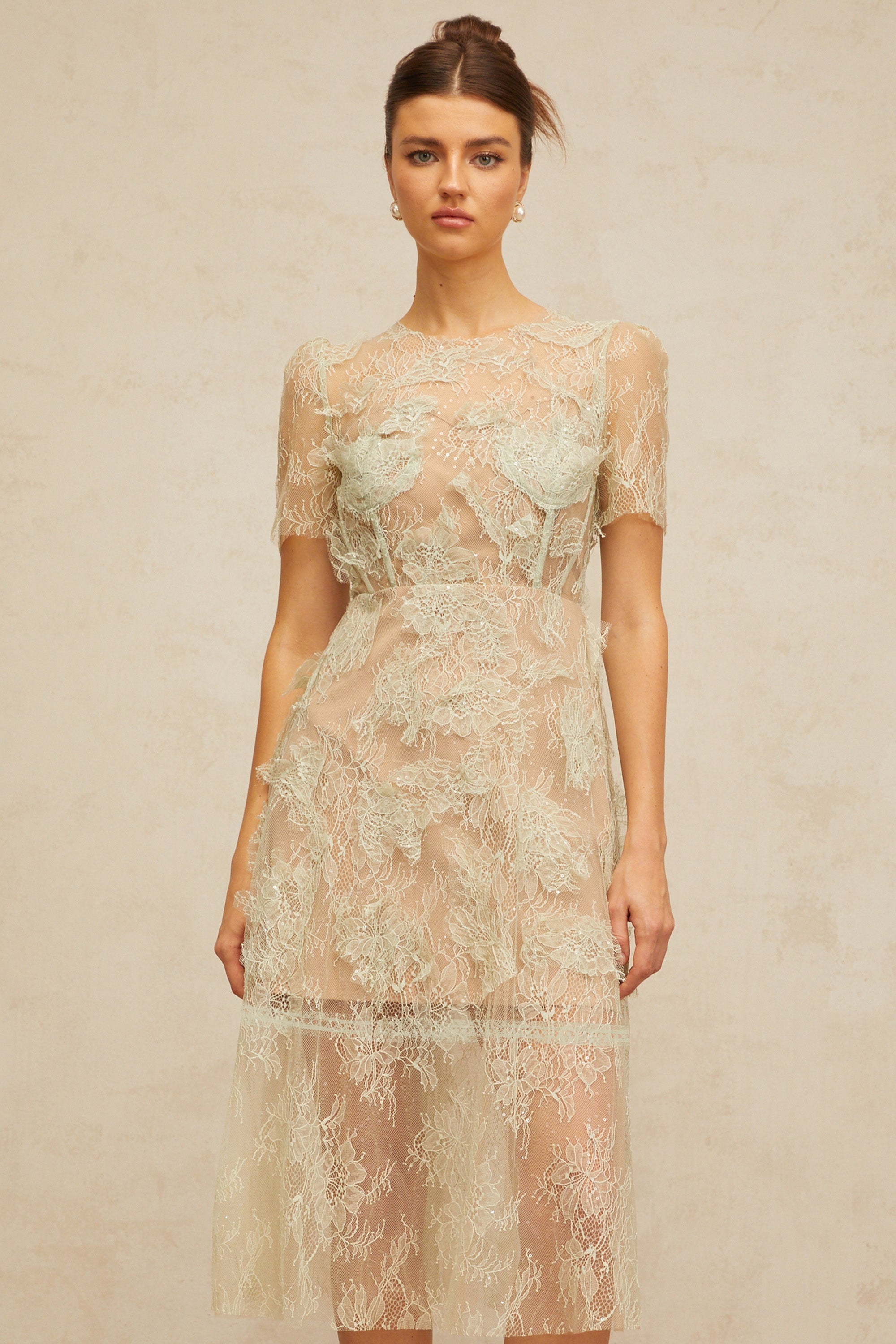 Xaviera mint-green floral-lace midi dress (Final Sale-US Only)