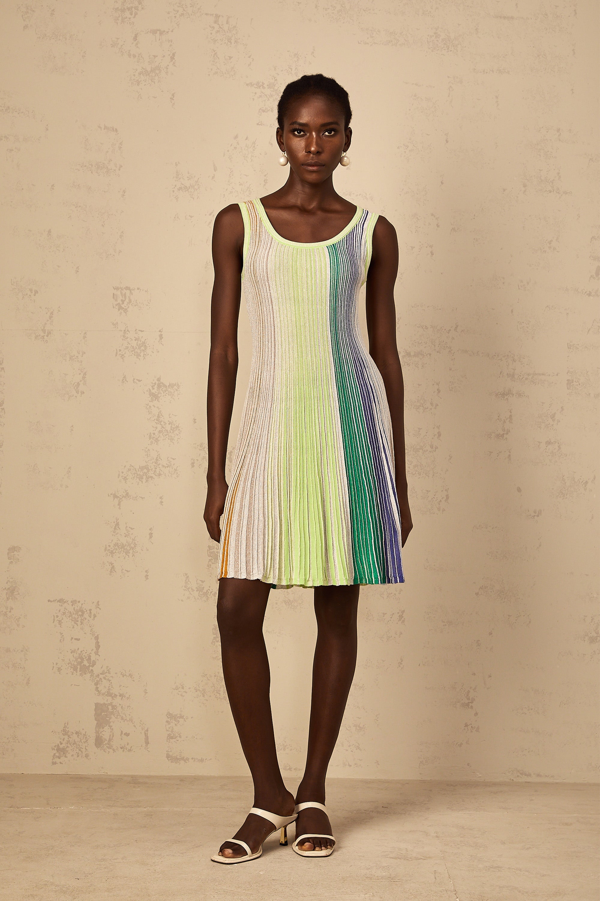 Amaryllis Green Sequin Striped Knit Mini Dress