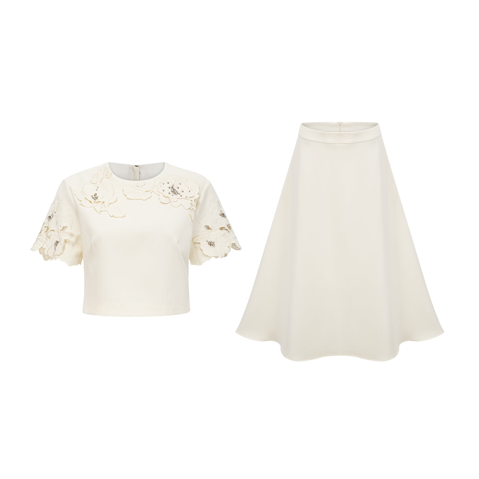 Coralie neutrals 3D-petal top & skirt matching set (Final Sale-US Only)