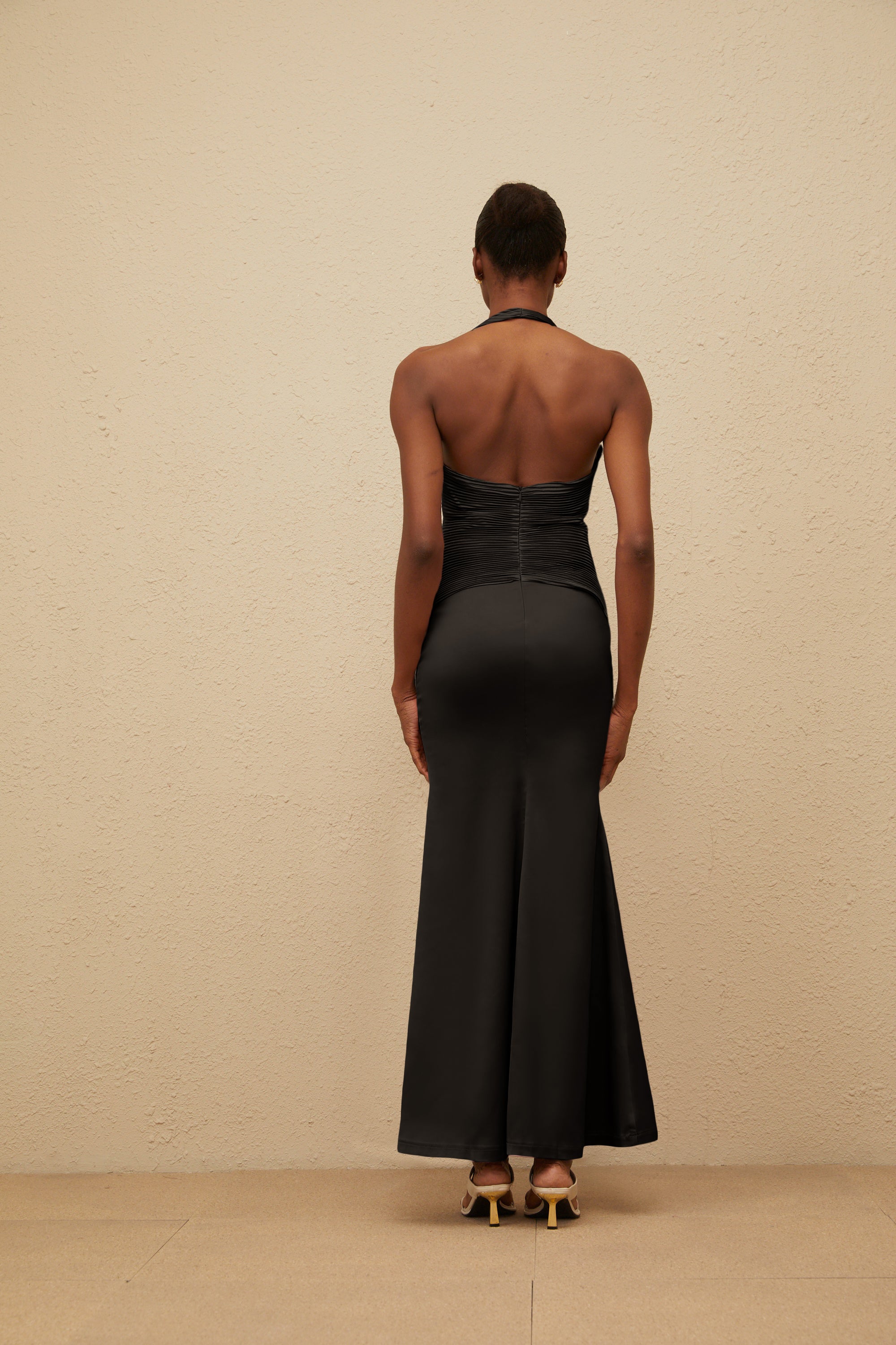 Colette Black Halterneck Ruched Satin Gown (Final Sale-US Only)