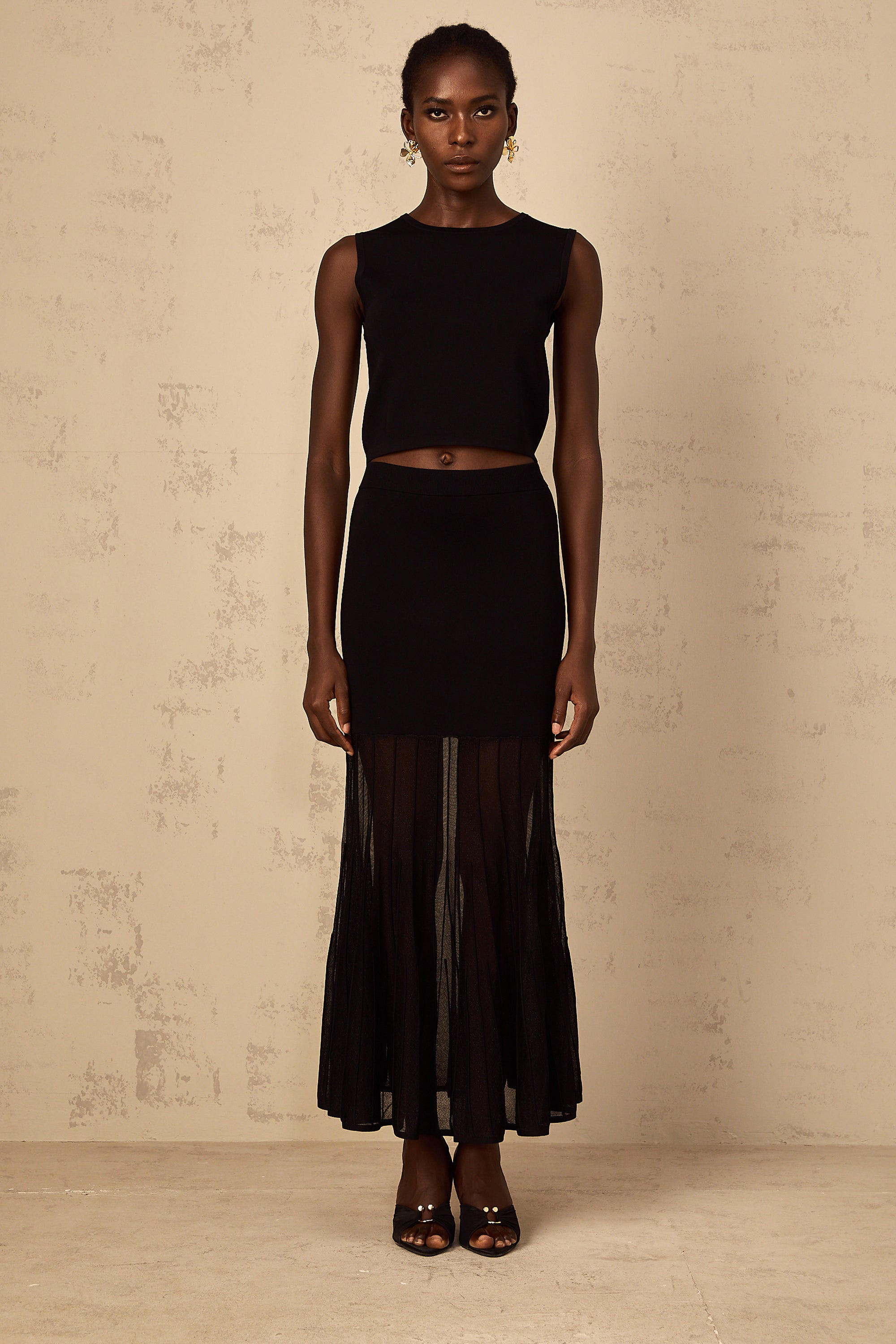 Cerise Black Panelled Fine Knit Matching Set